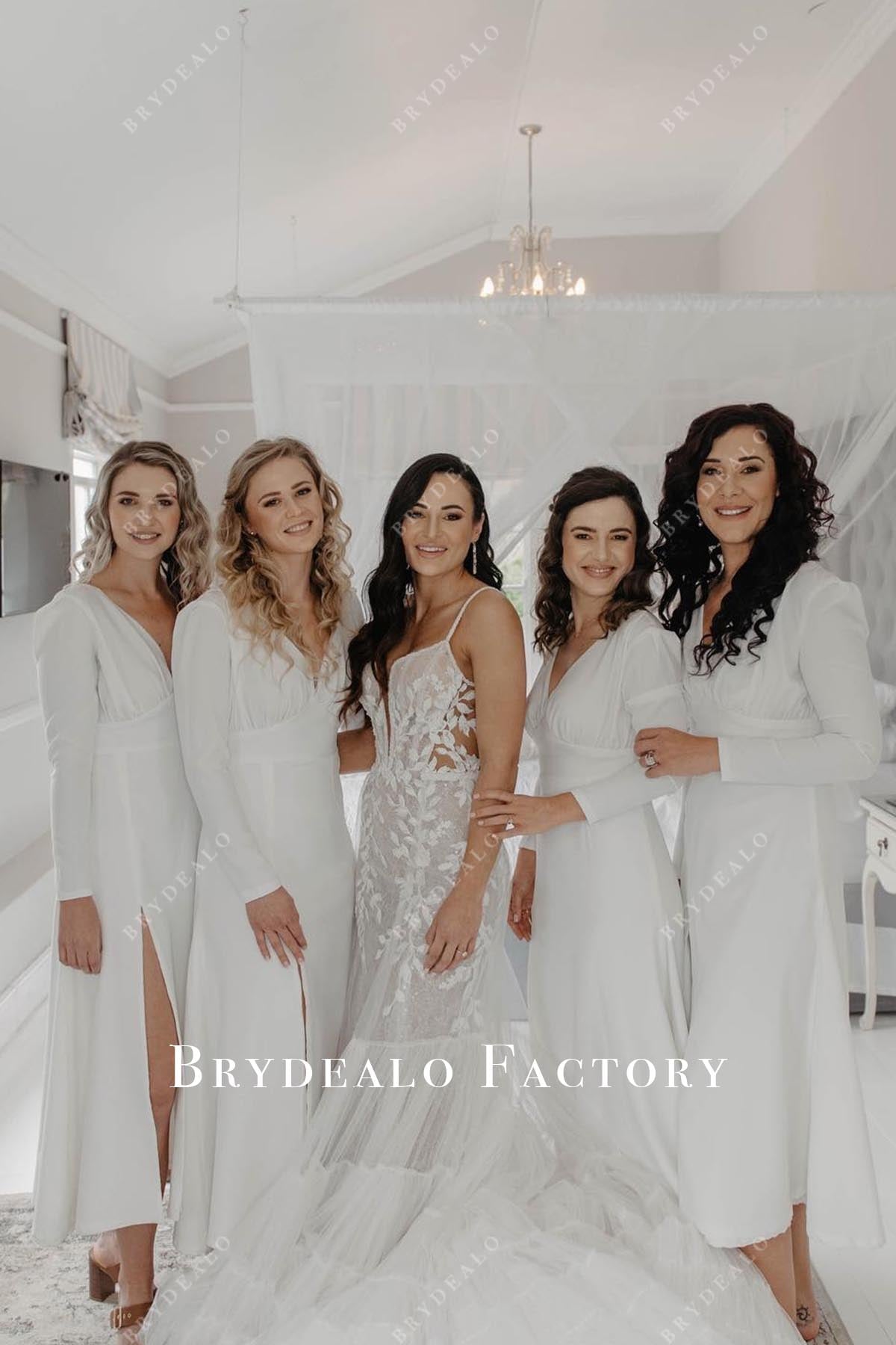 white v neck bridesmaid dress