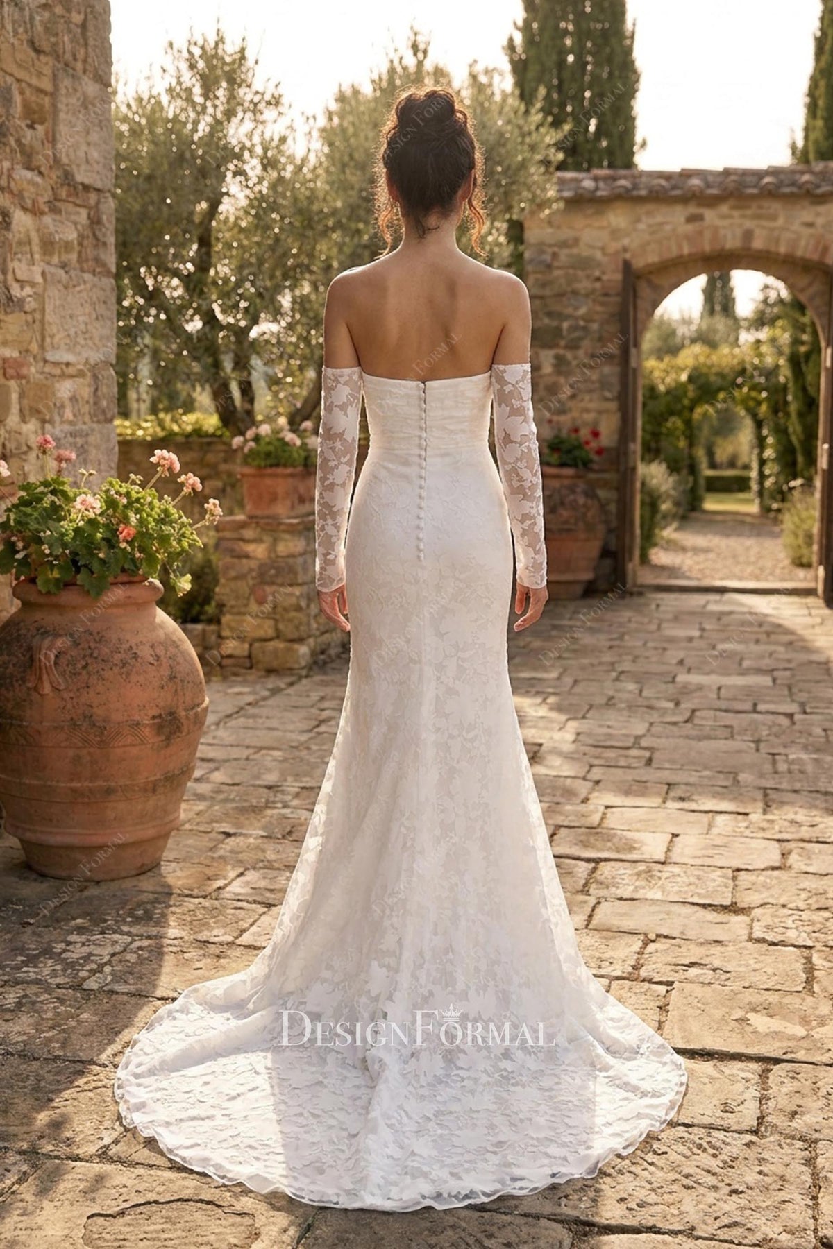 white velvet fit flare wedding dress