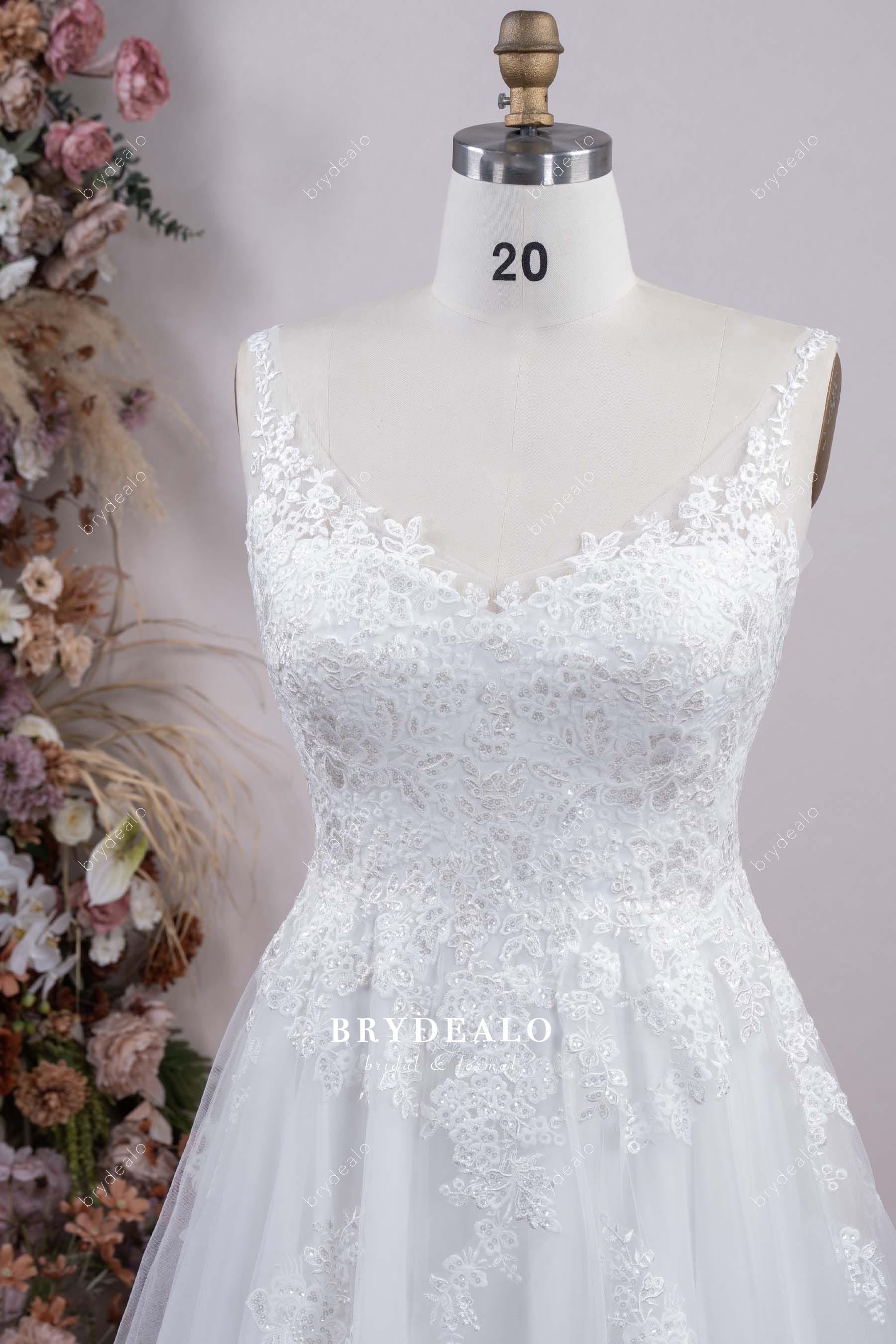 wide lace straps wedding dress