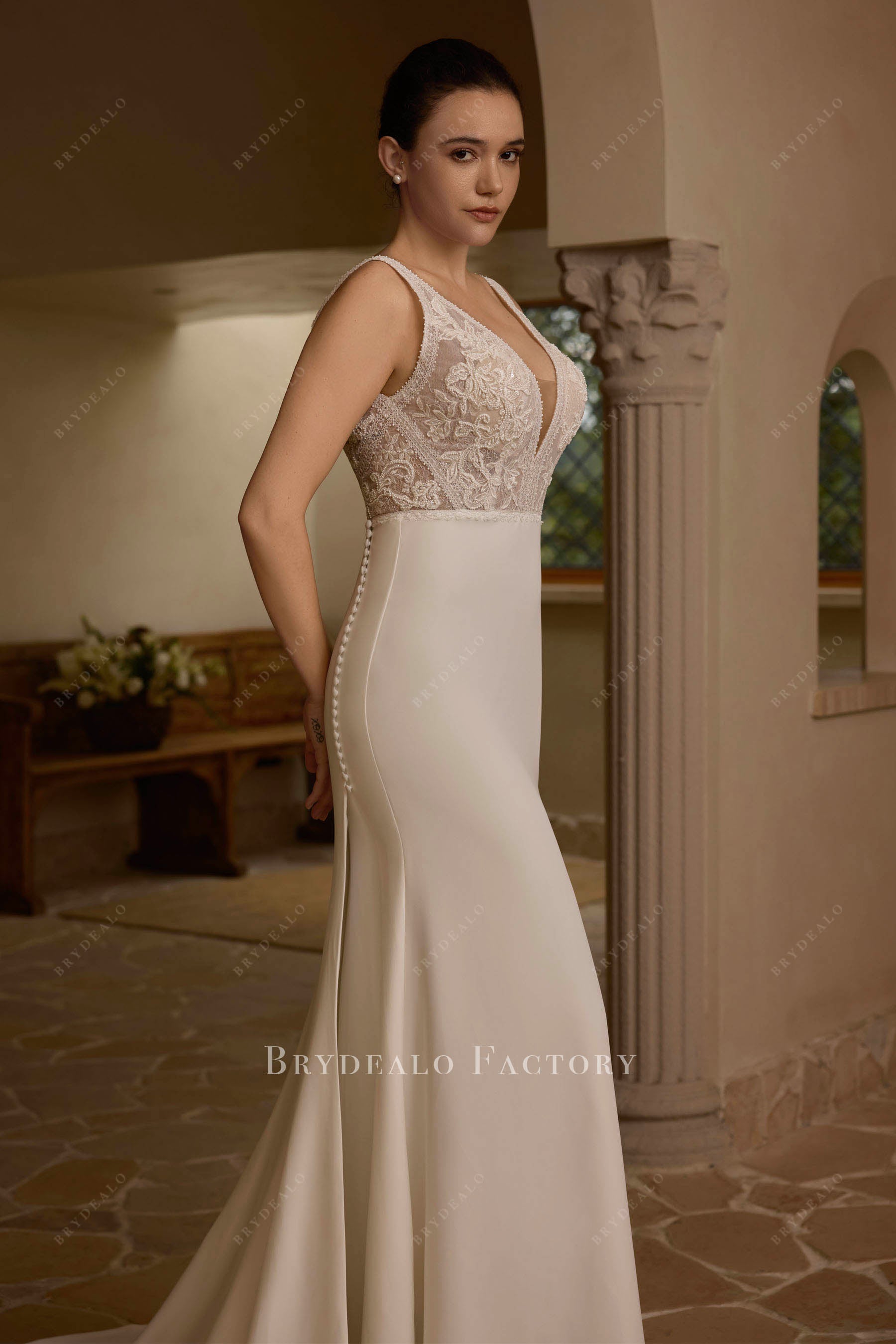 wide straps lace wedding dress