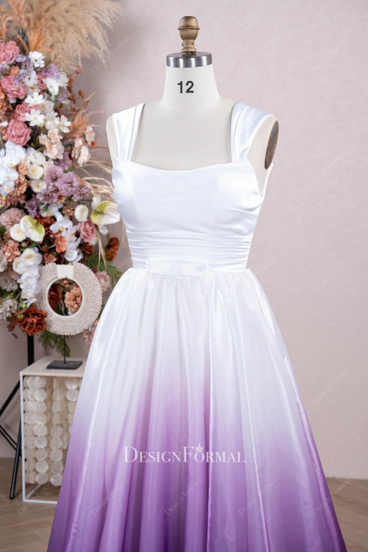 wide straps ombre organza wedding gown