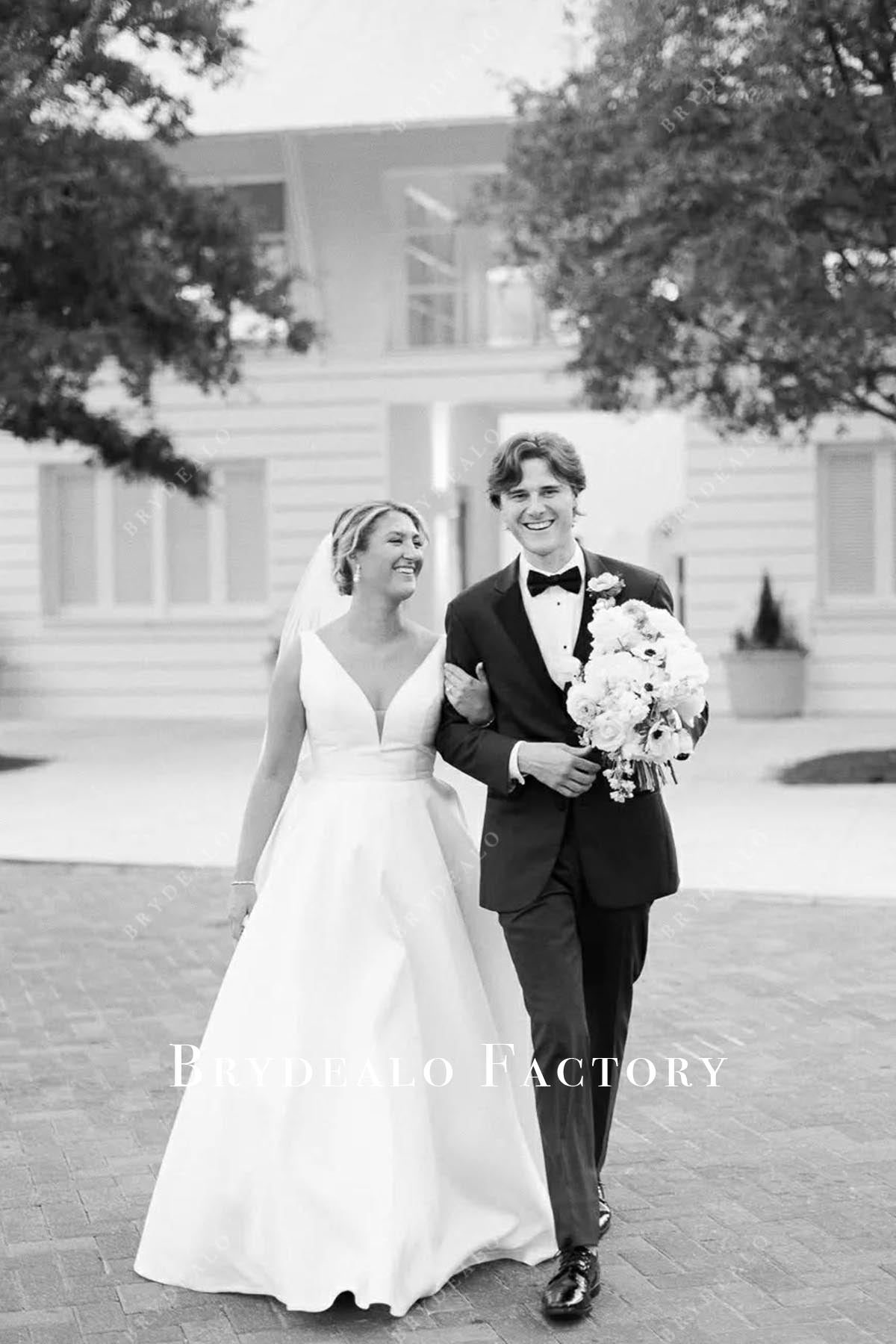 wide straps plunging wedding dress