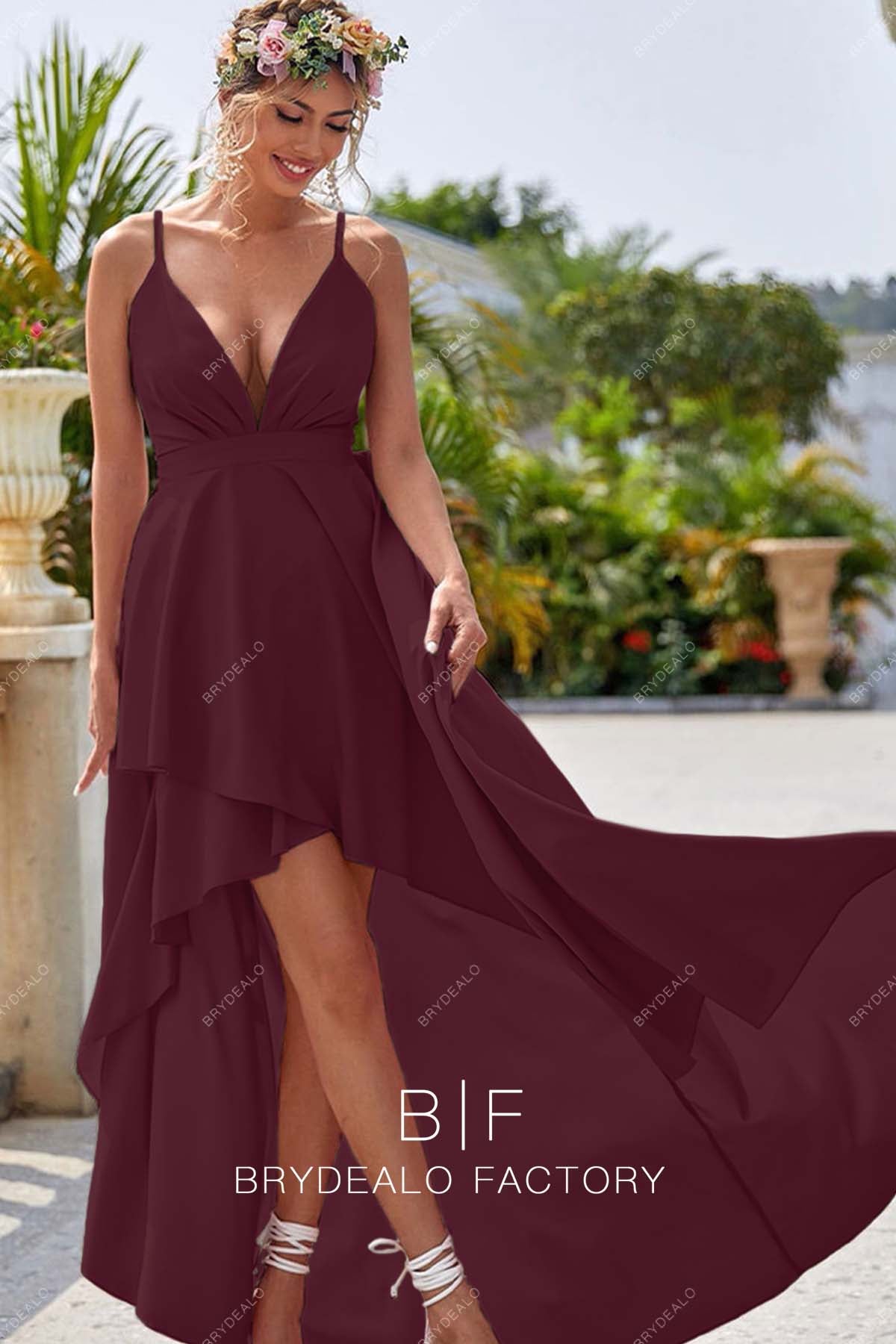 Wine Chiffon High-Low Boho Spaghetti Straps Bridesmaid Homecoming Dress Wine Chiffon High-Low Boho Spaghetti Straps Bridesmaid Homecoming Dress