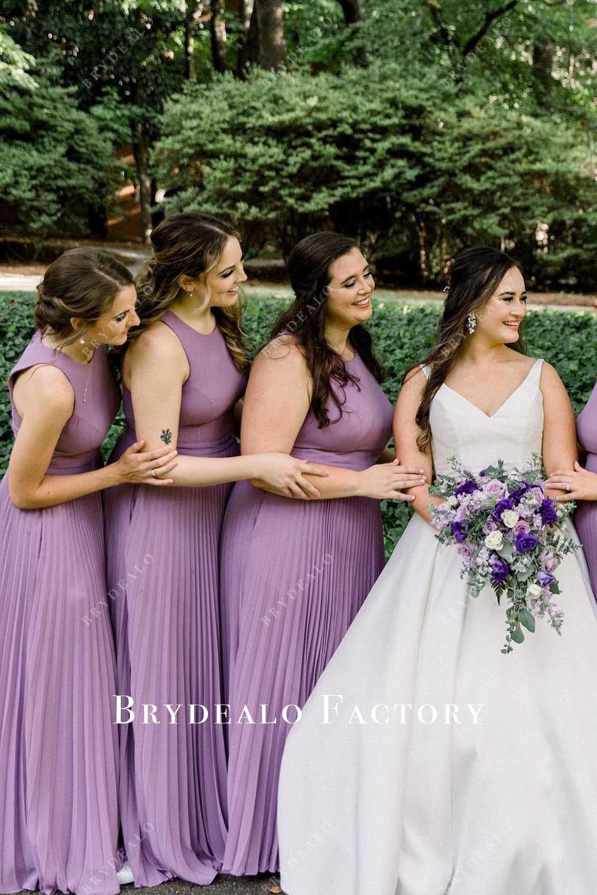 Wisteria Chiffon Crew Neck Pleated A-Line Bridesmaid Dress
