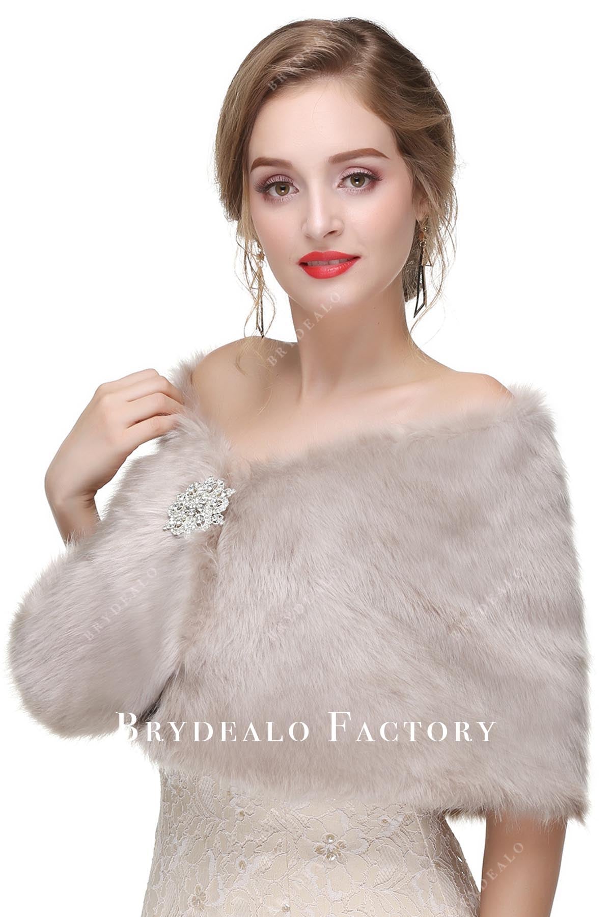 with brooch fur shawl cape