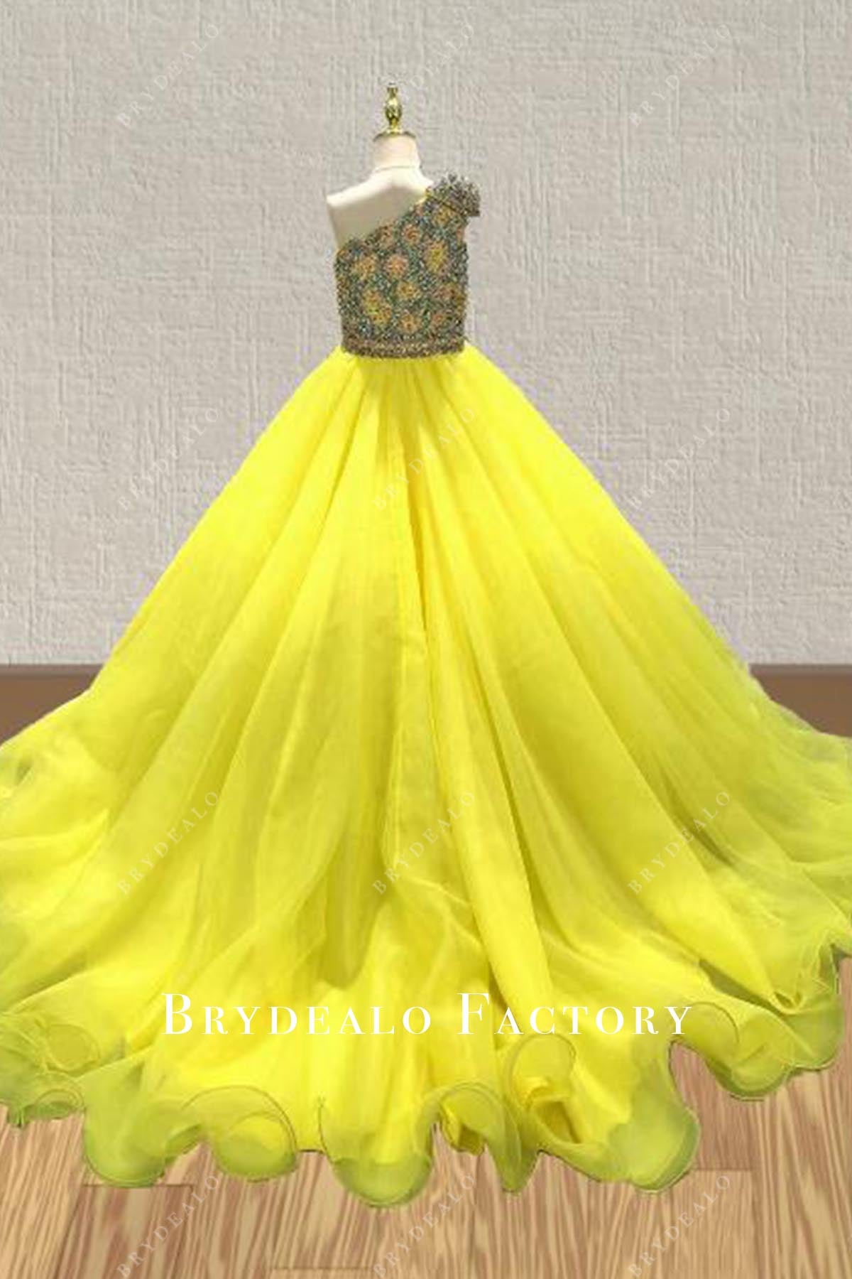 yellow court train pageant dress