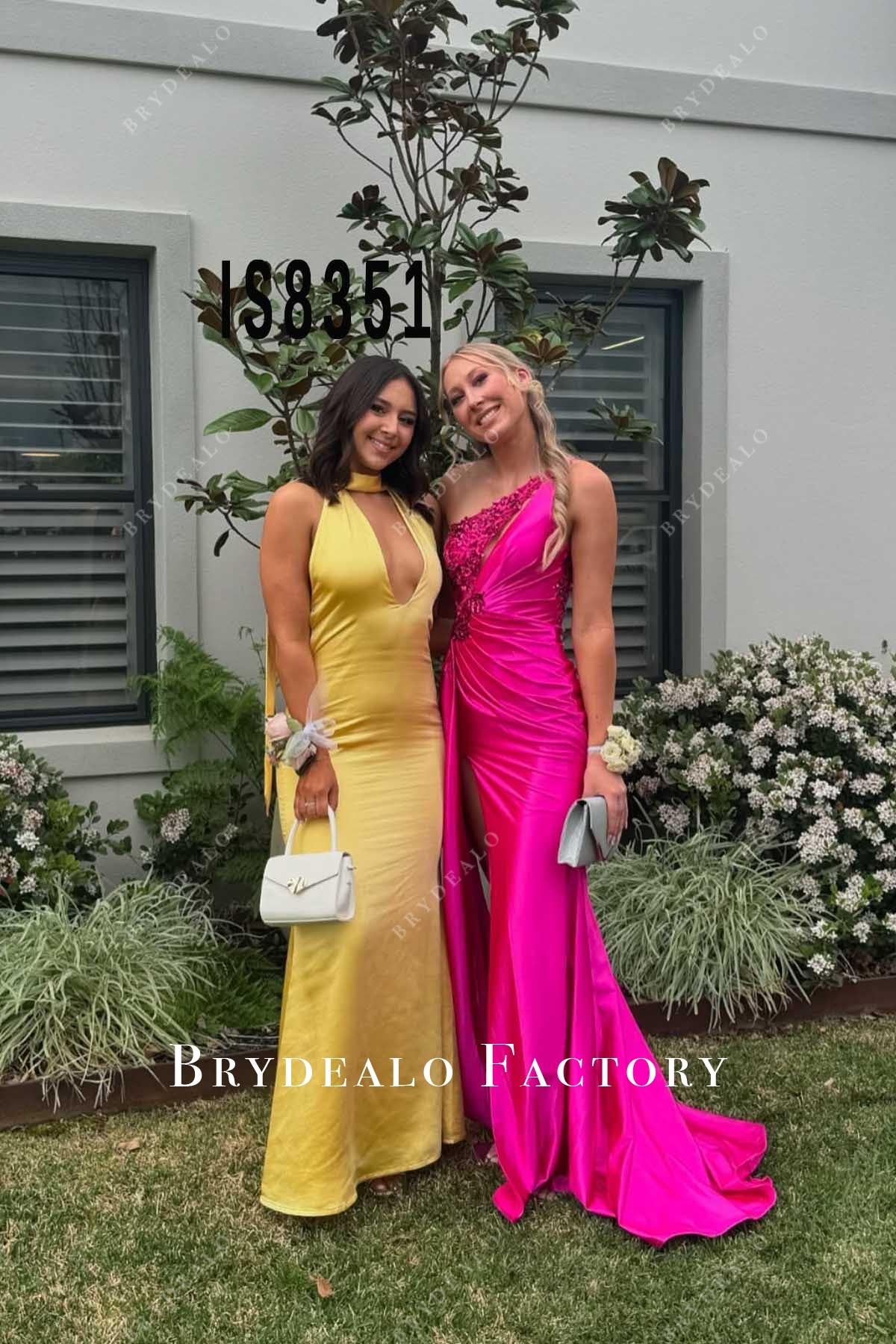 yellow high neck prom dress