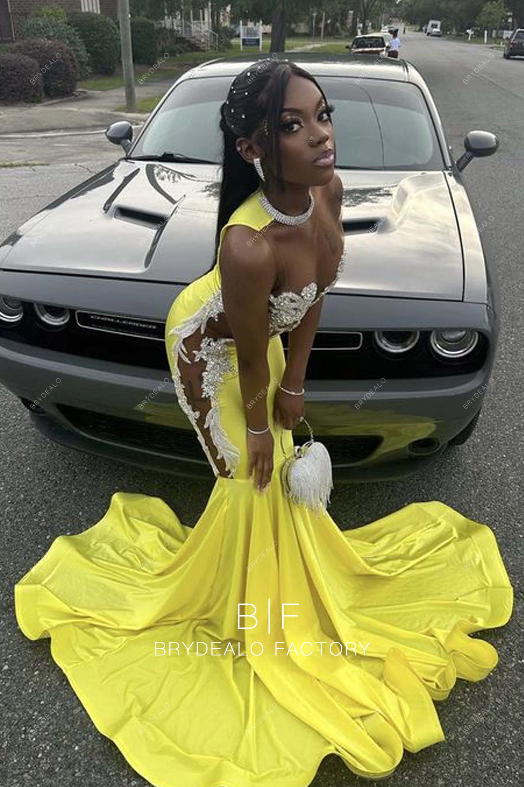 Sexy Illusion Neck Custom Beaded Lace Yellow Jersey Mermaid Prom Gown Sexy Illusion Neck Custom Beaded Lace Yellow Jersey Mermaid Prom Gown