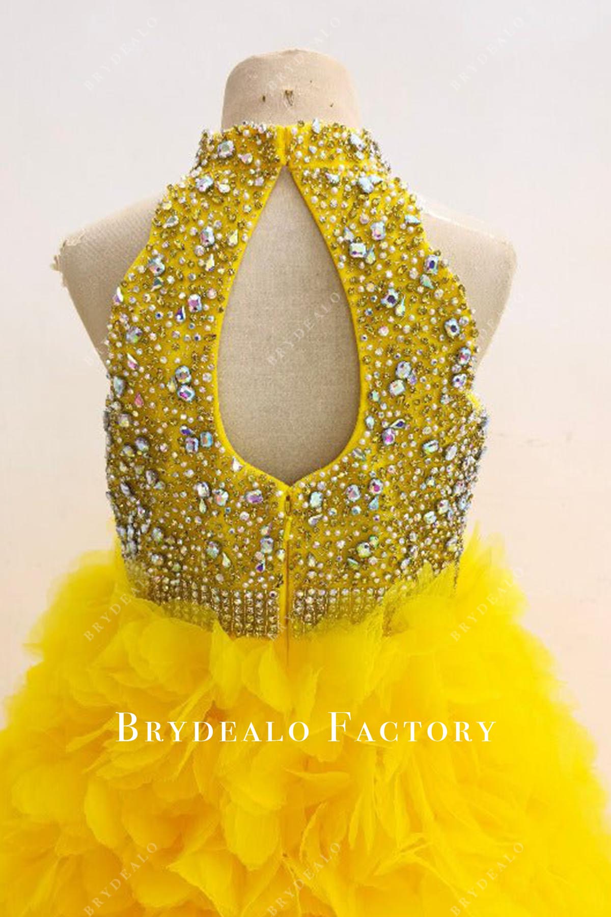 yellow keyhole back pageant dress