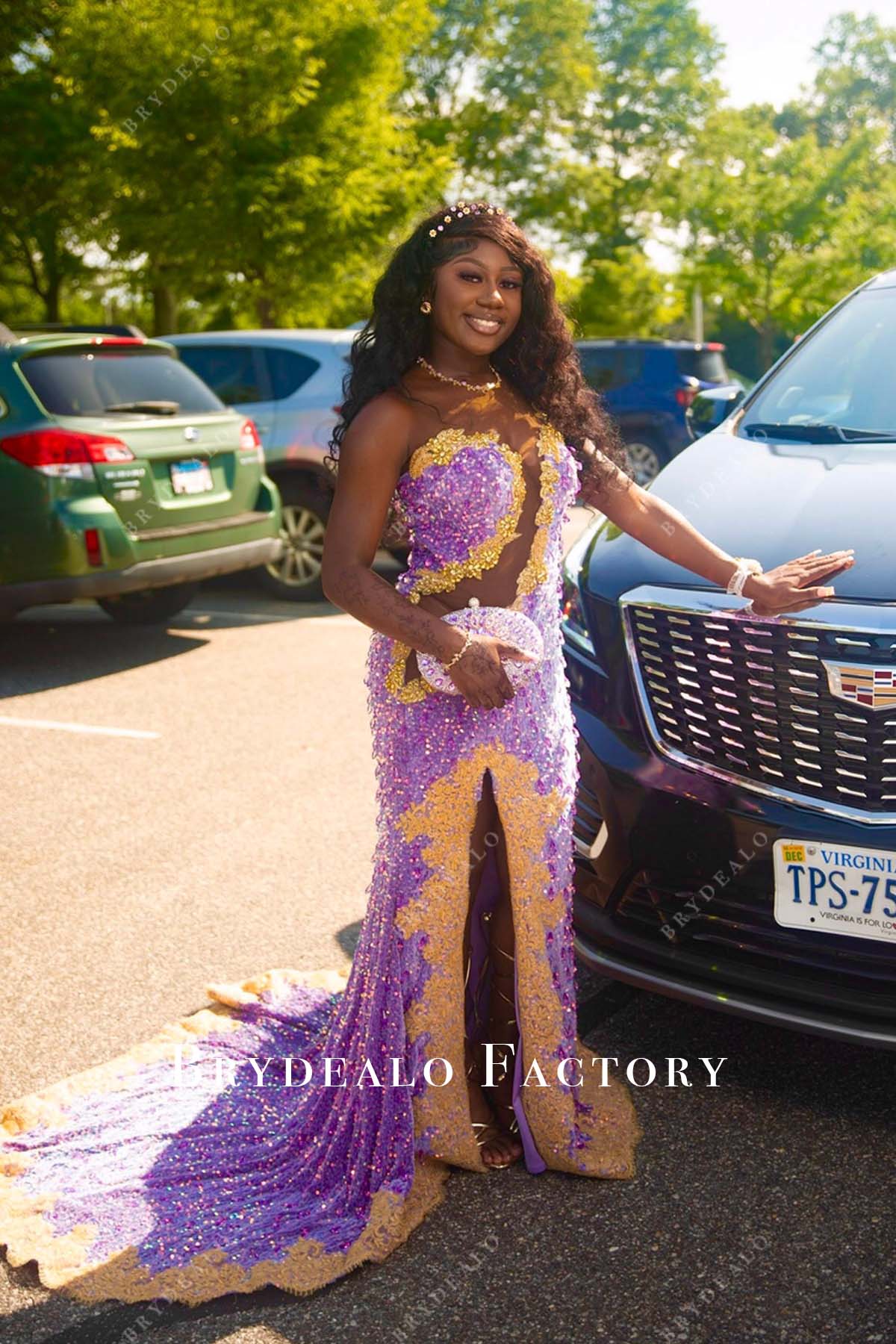 yellow lace chapel train long dress