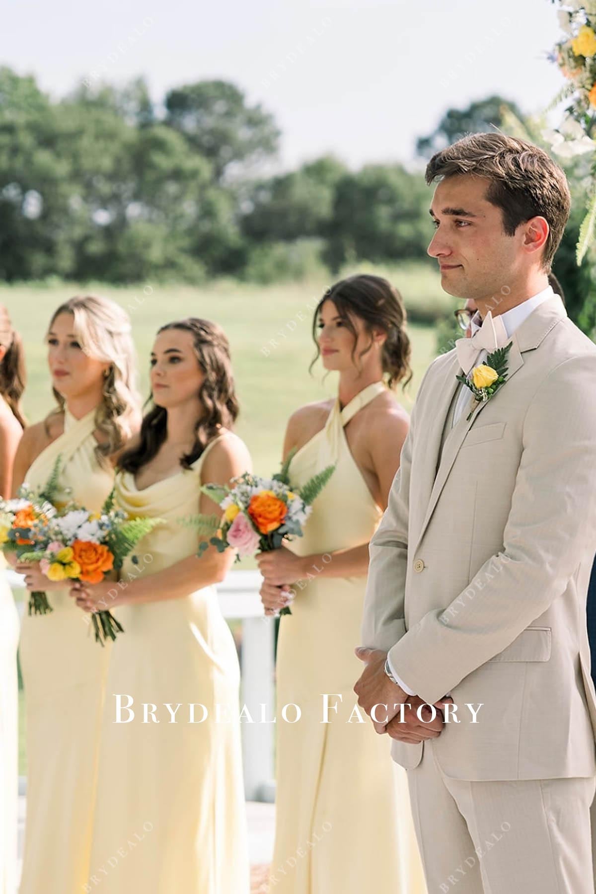 yellow long mismatched bridesmaid dresses