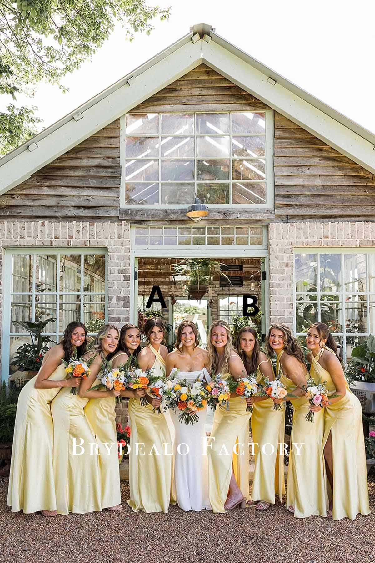 Yellow Floor Length Mismatched Bridesmaid Dresses, Dress B Yellow Floor Length Mismatched Bridesmaid Dresses, Dress B