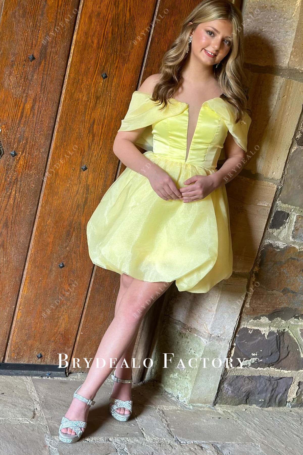 yellow straight across homecoming dress