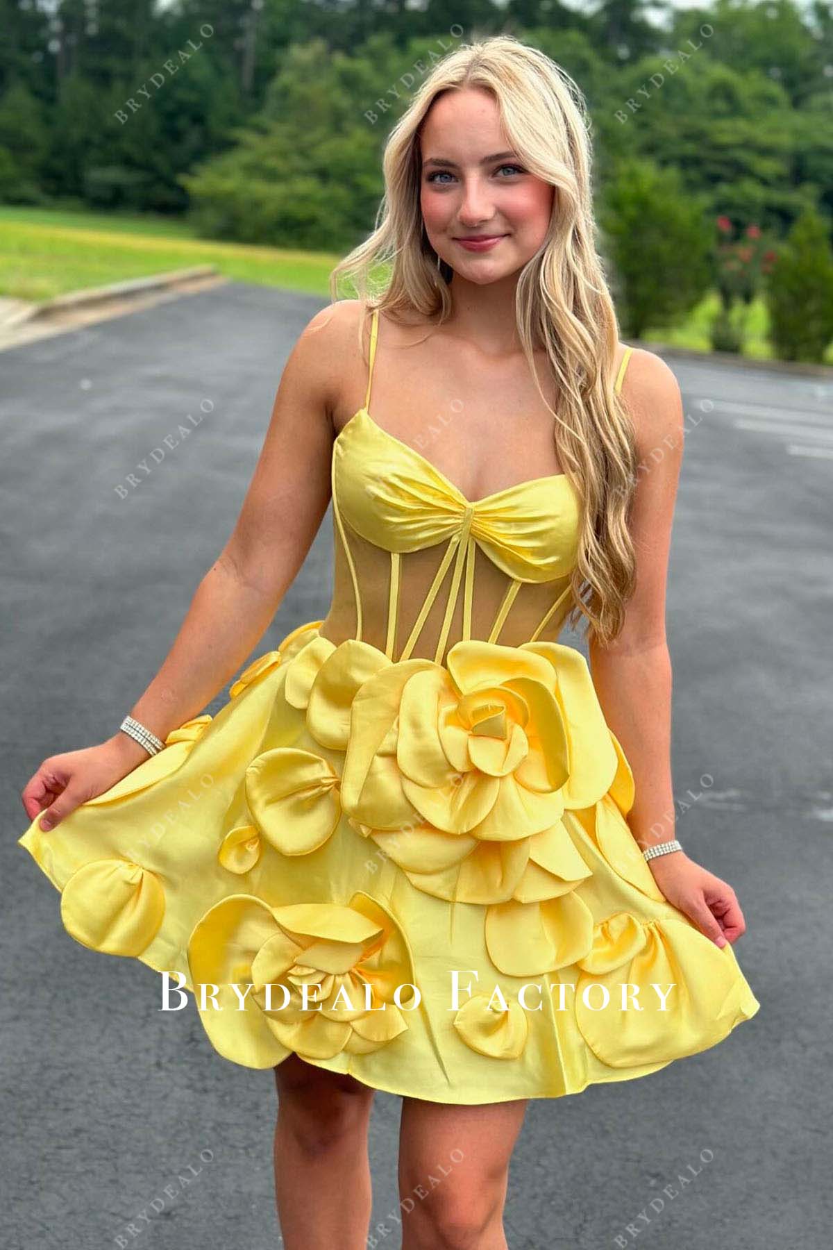 yellow v neck short homecoming dress