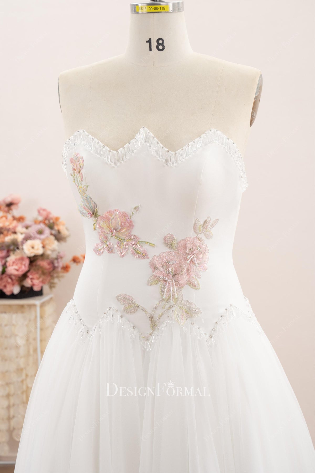 zigzag neckline strapless wedding dress