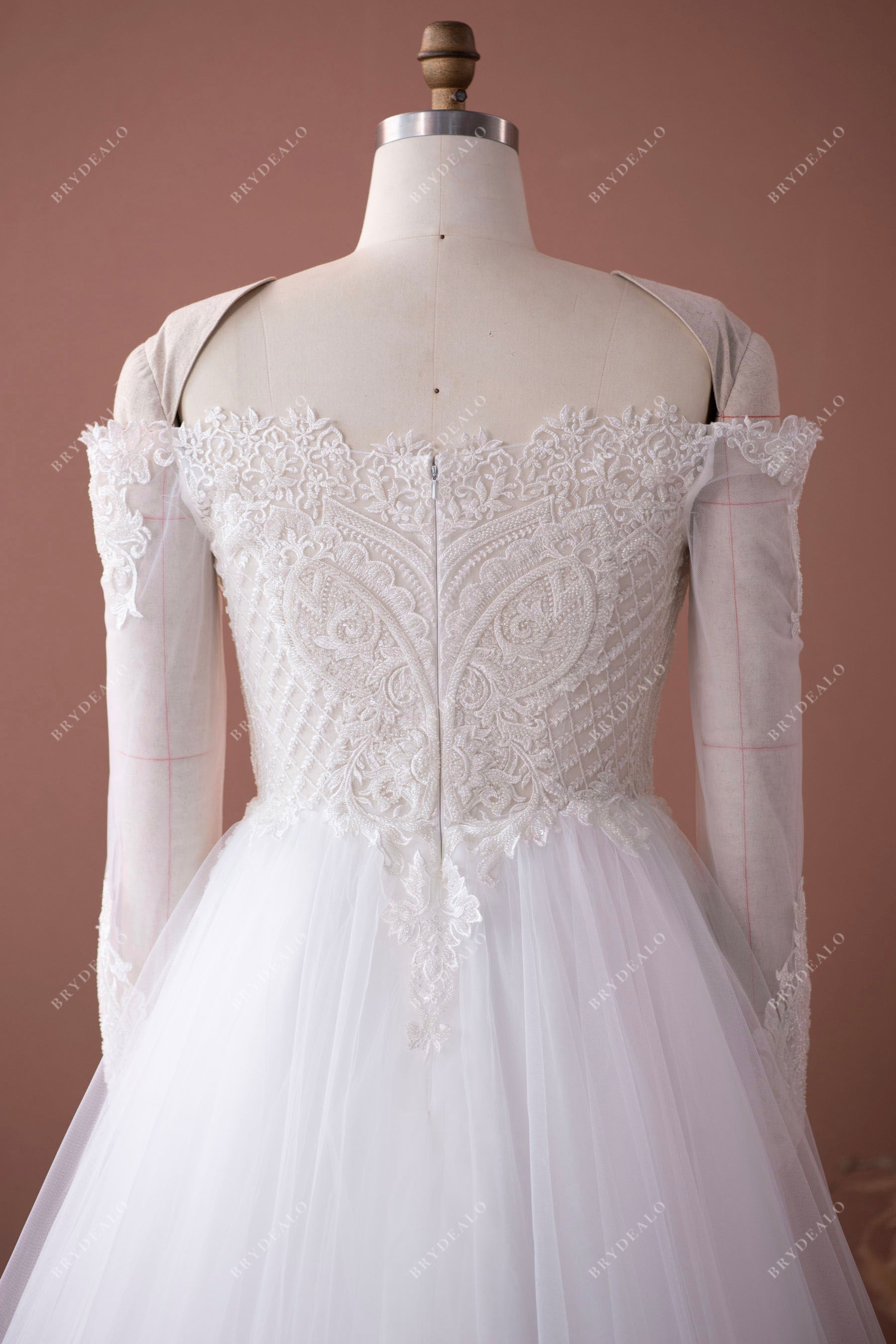 off shoulder illusion back destination wedding dress