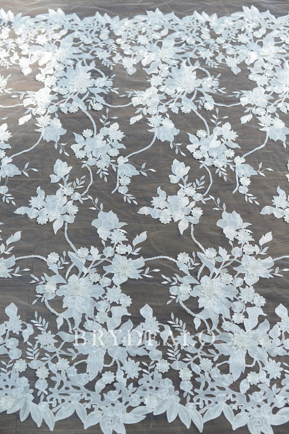 3D Wild Flower Embroidery Lace Fabric for Dresses