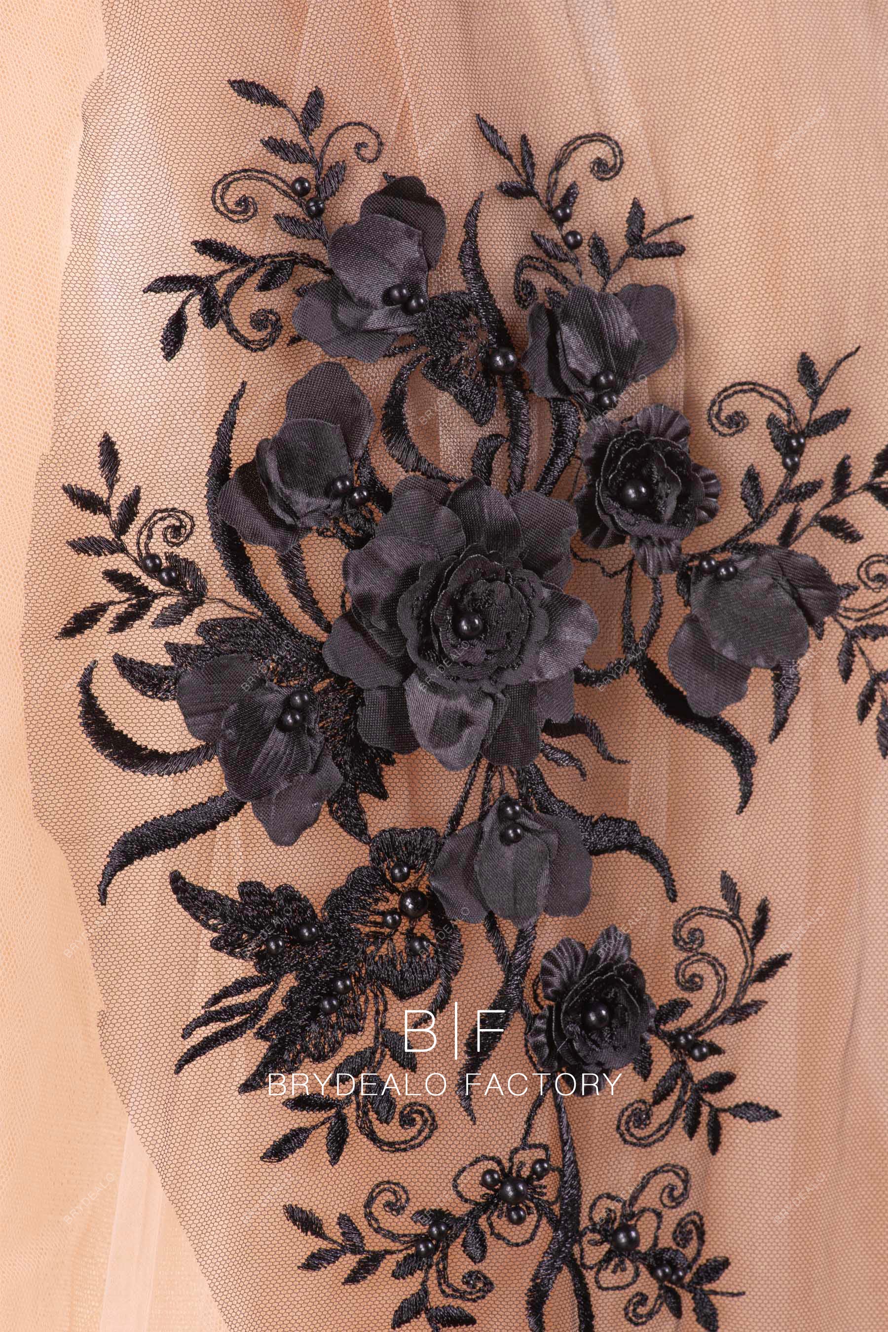 Black lace fabric, 3D Lace Fabric, Embroidery store Lace Fabric, Luxury 3D flowers, French Lace, Wedding Lace, fabric by the yard M00218