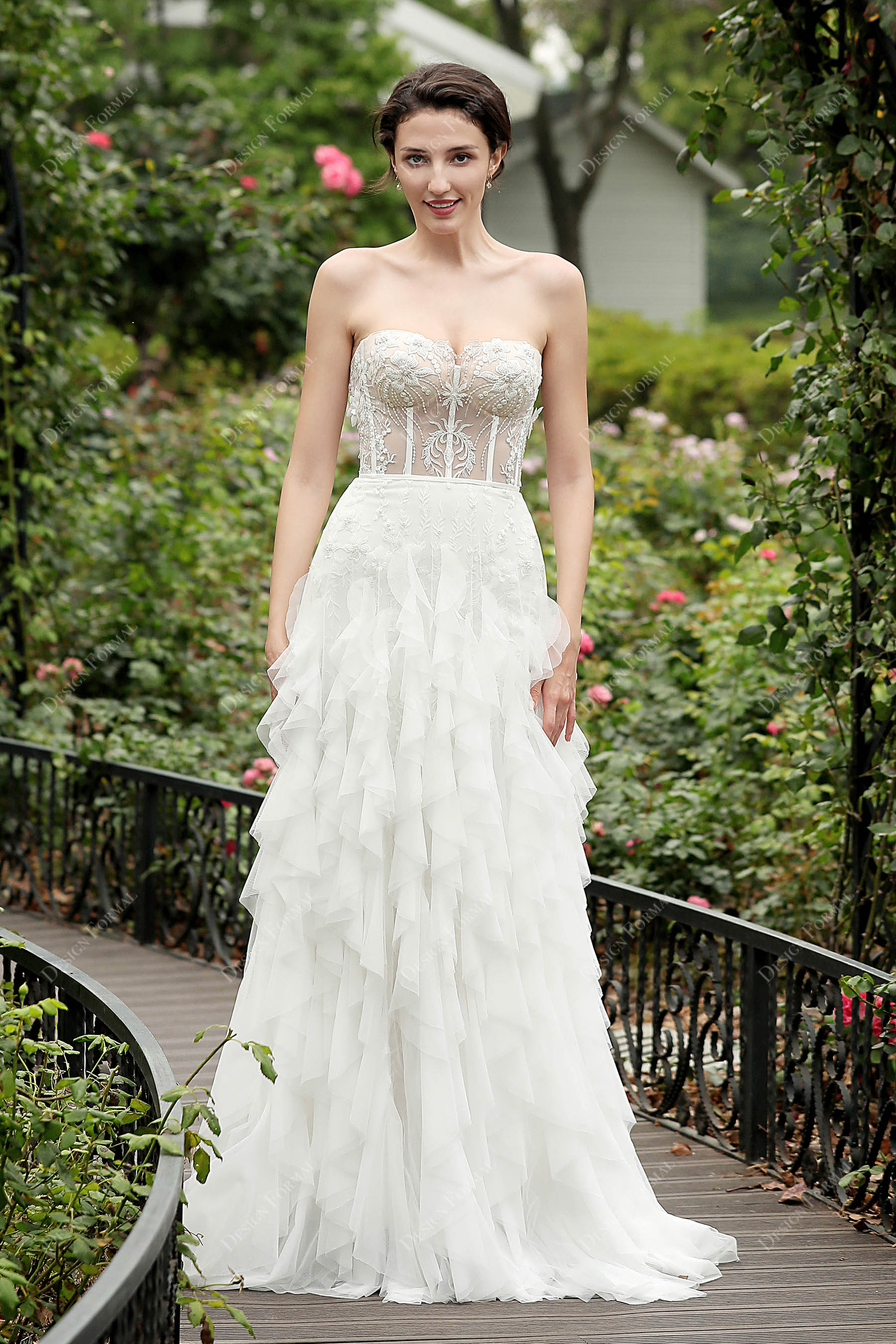 2 in 1 Corset Lace Strapless Long Designer Overskirt Bridal Dress 2 in 1 Corset Lace Strapless Long Designer Overskirt Bridal Dress