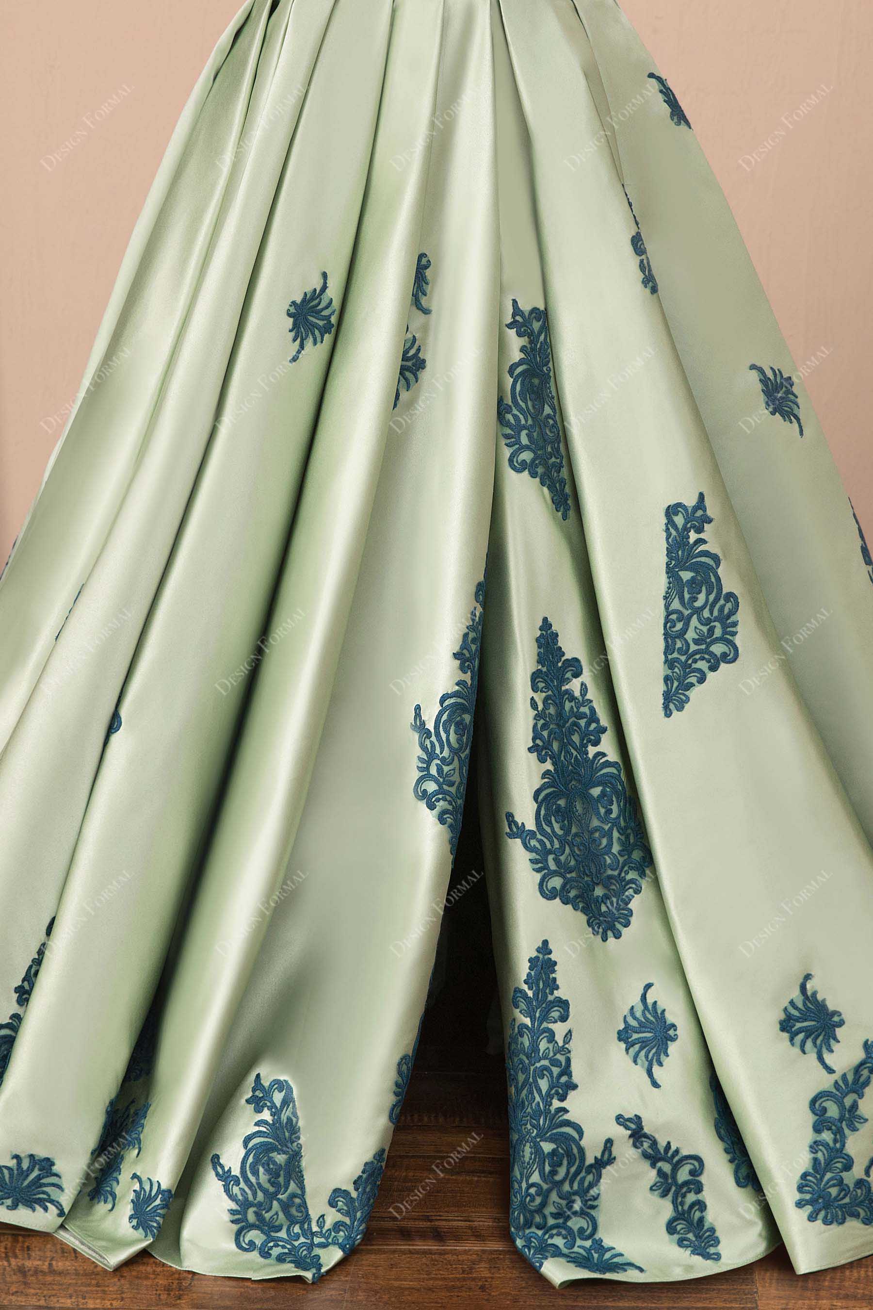 A-line sage satin slit prom dress