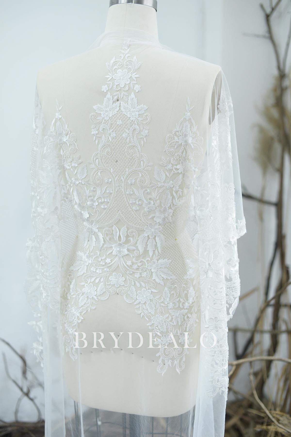 beaded lace fabric for wedding dresses Beaded & Corded Bridal Lace Fabric Emb on Poly Net |LaceUSA