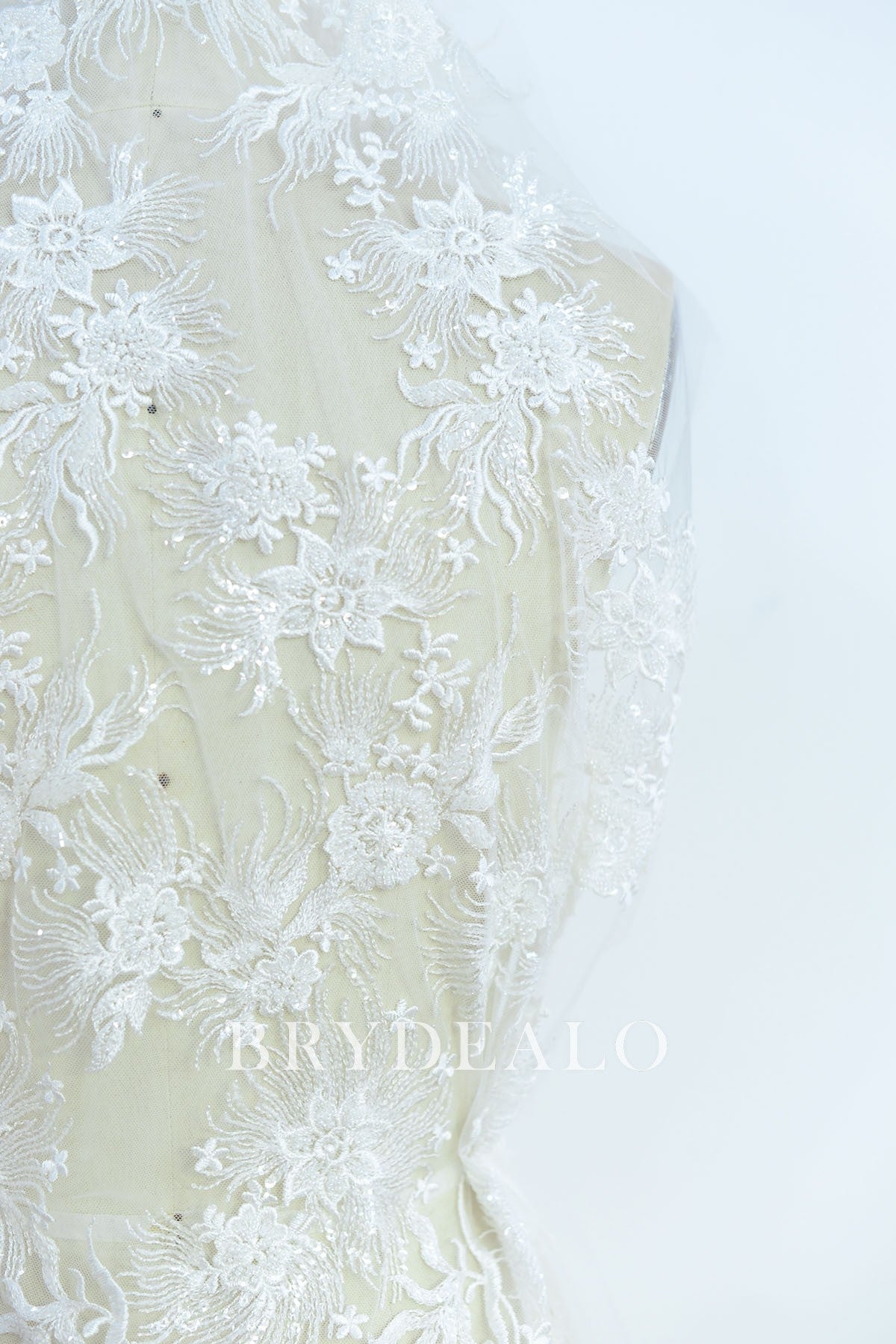 Luxury Beaded Flower Apparel Lace Fabric for Wedding Dresses