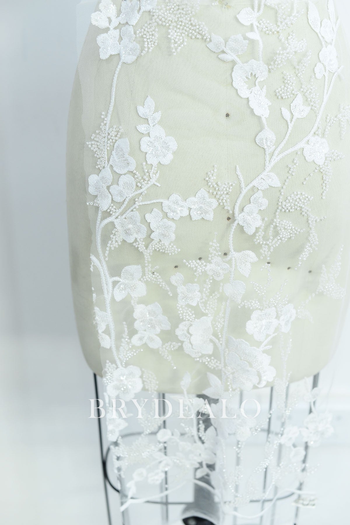 Romantic Beaded Flower Embroidery Lace Fabric for sale