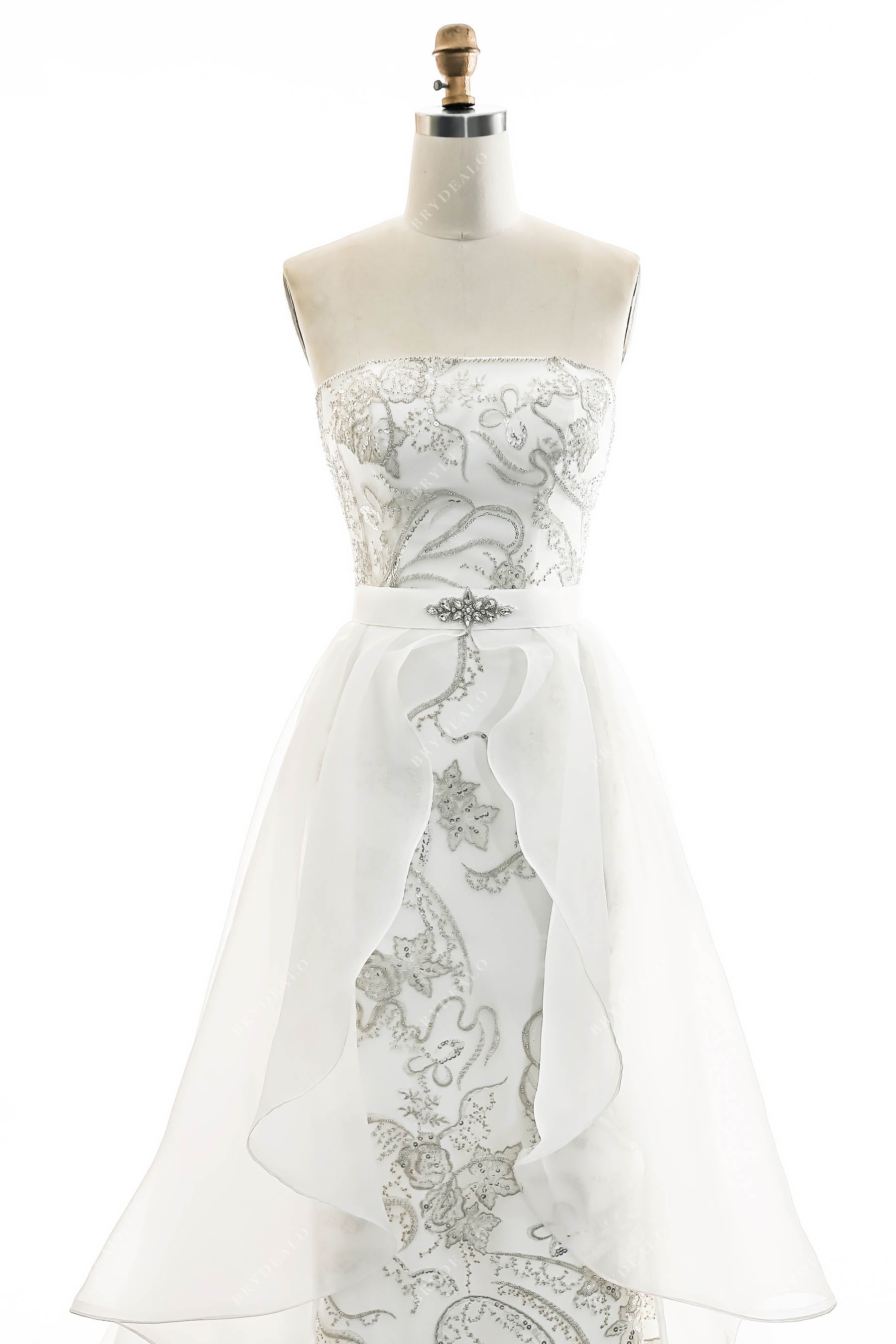 beaded lace strapless fall wedding dress