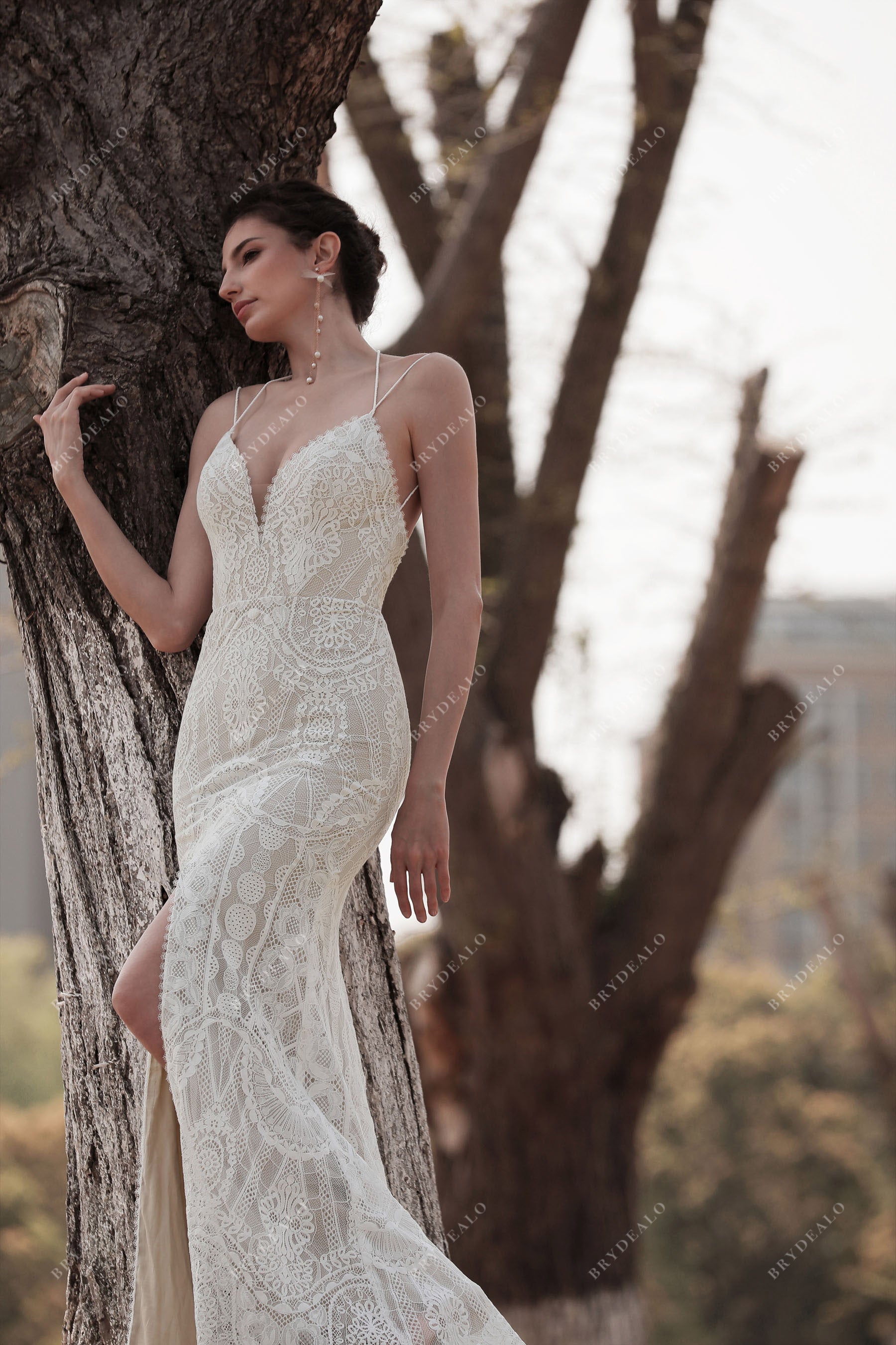 slit sheath destination bridal gown