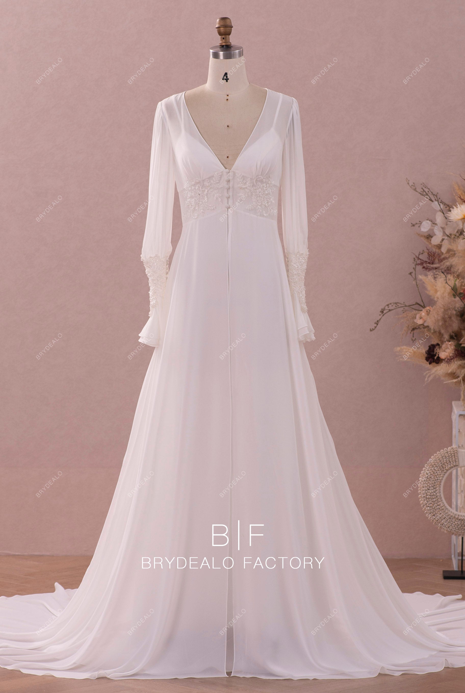 Vintage Beaded Lace Chiffon Robe Satin A-line Wedding Dress Vintage Beaded Lace Chiffon Robe Satin A-line Wedding Dress