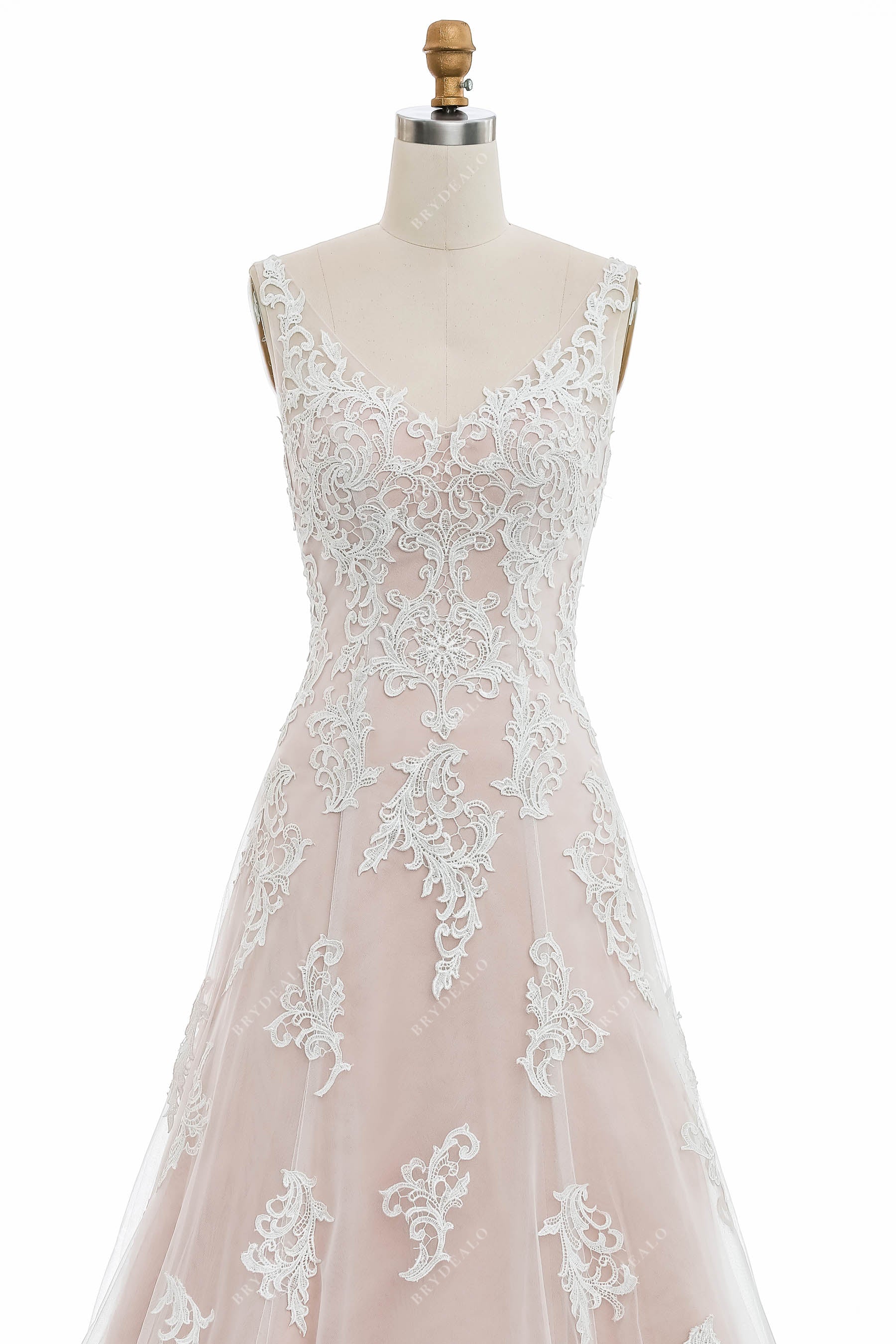 Lace Overlaid Tulle Fit-and-Flare Fall Bridal Gown