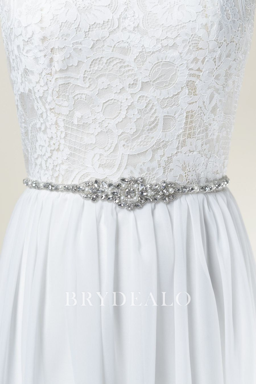 Luxury Rhinestones Pearls Narrow Bridal Sash Belt