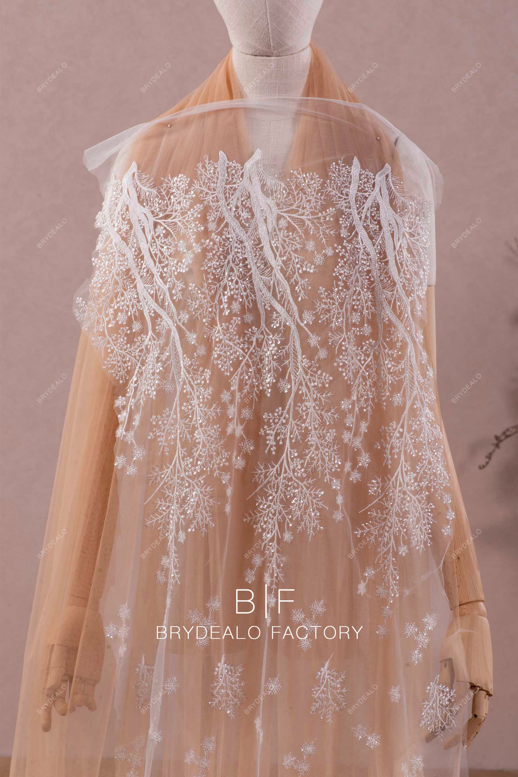 Clear Sequin Twig Embroidery Bridal Lace Fabric By the Yard Clear Sequin Twig Embroidery Bridal Lace Fabric By the Yard