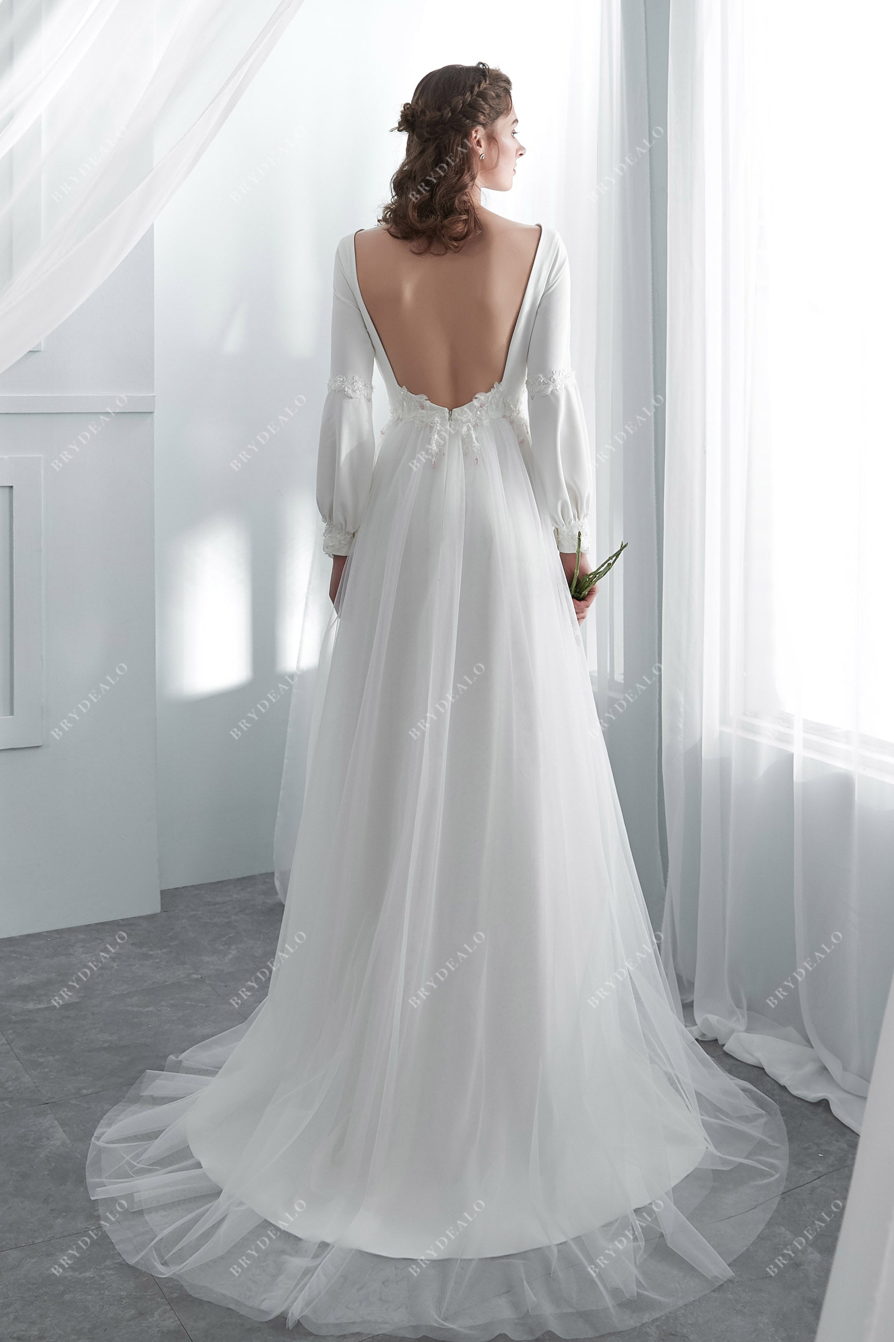 Open Back Court Train Destination Wedding Dress