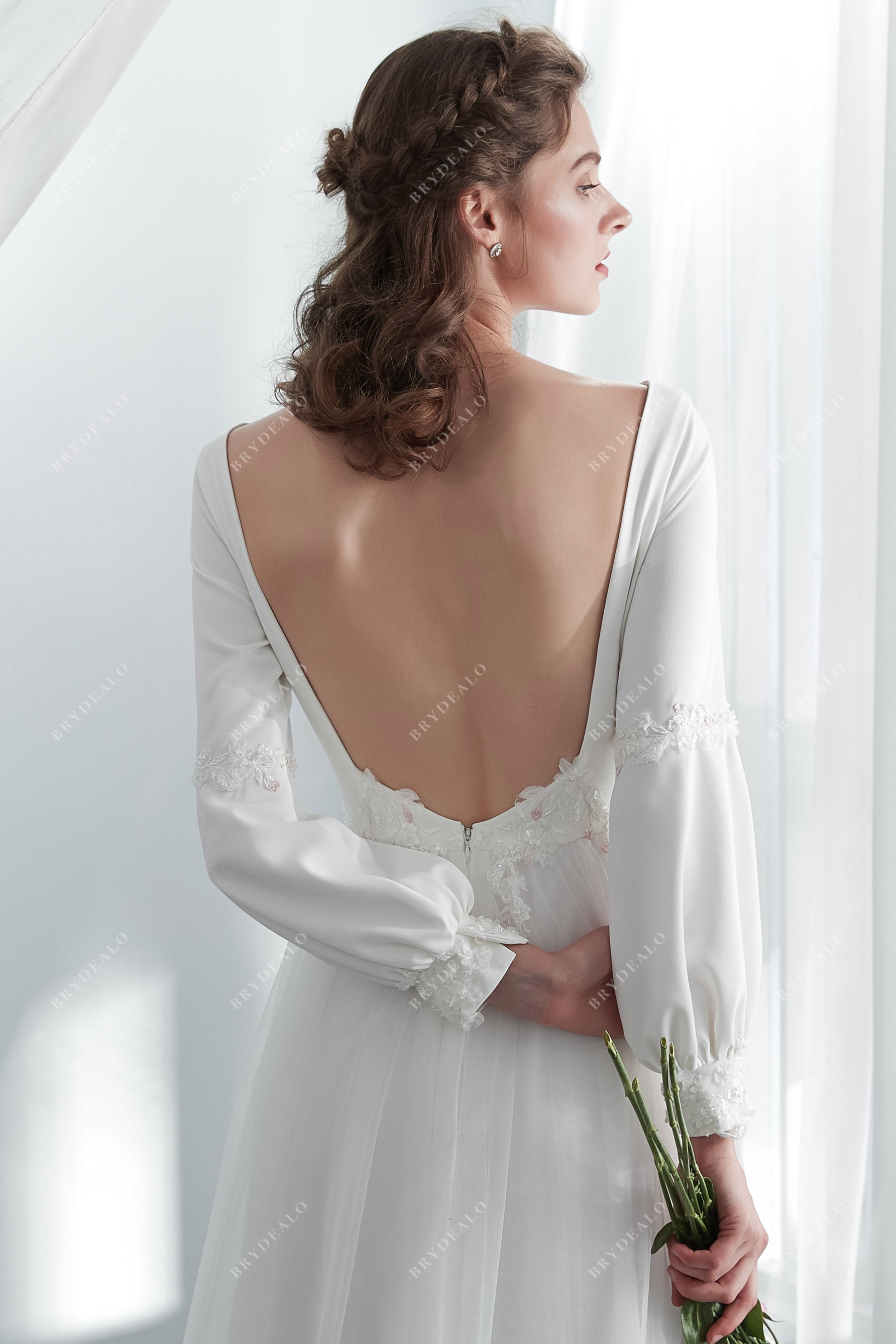Sexy Open Back Beach Fall Wedding Dress