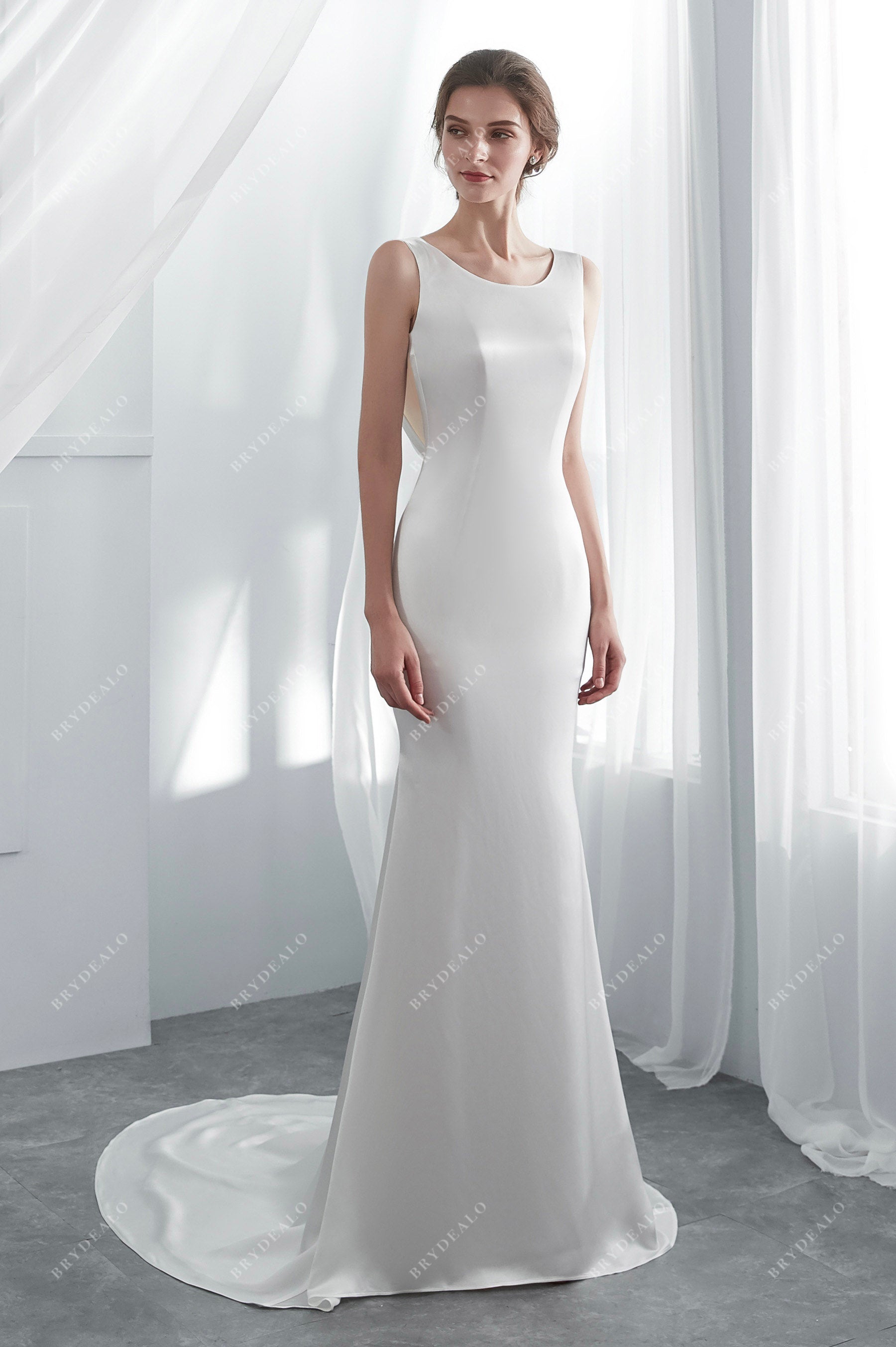 Designer Satin Cowl Back Mermaid Sleeveless Elegant Wedding Dress Designer Satin Cowl Back Mermaid Sleeveless Elegant Wedding Dress