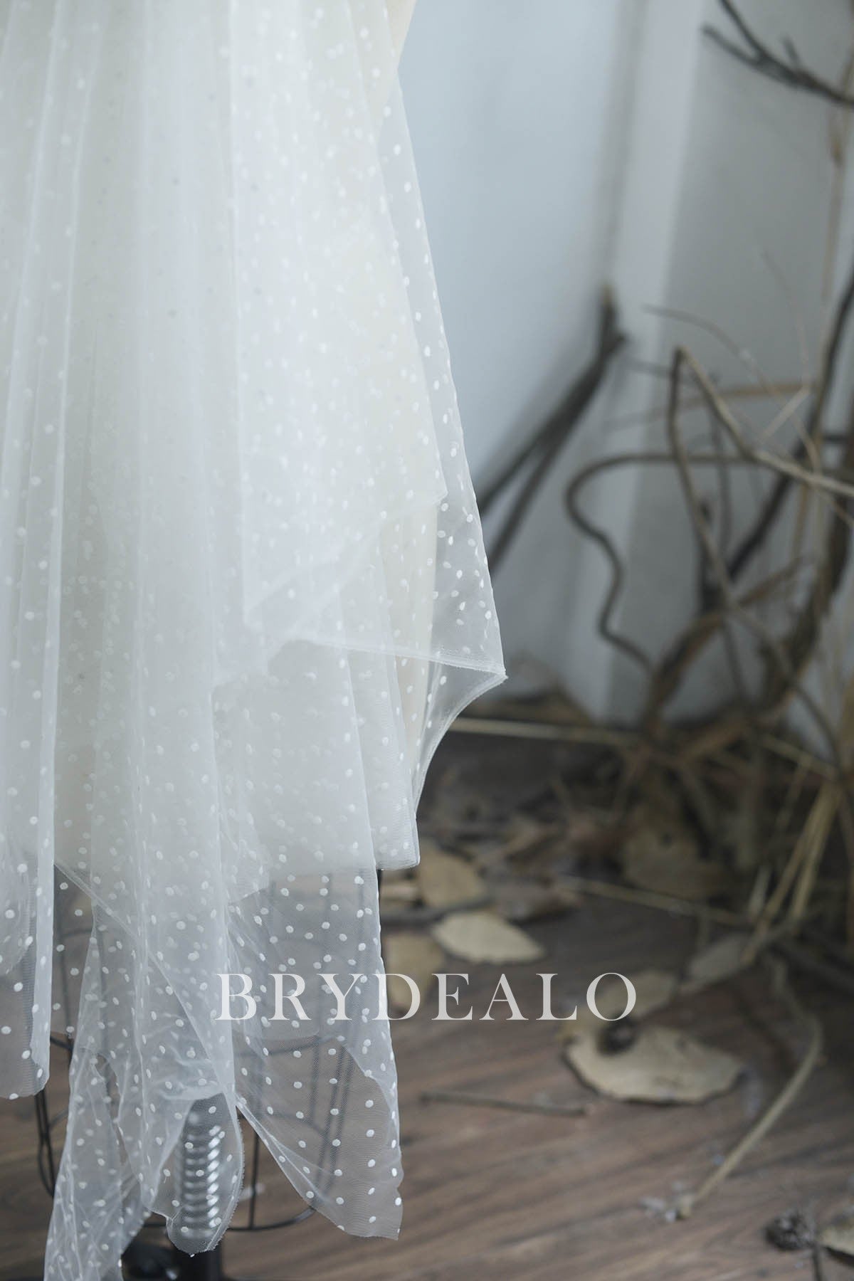 Designer Flocked Polka Dot Mesh Lace Fabric Online