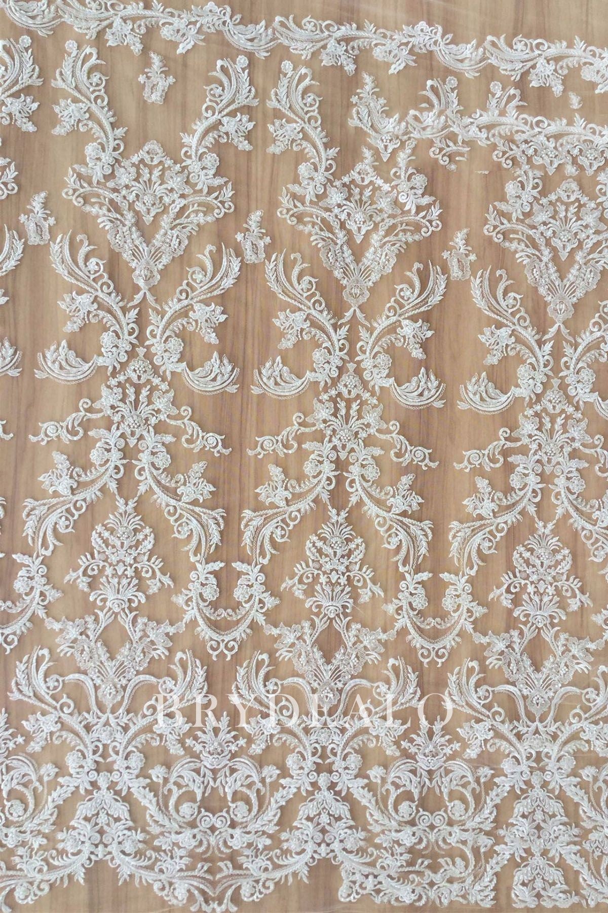 Modern Shimmery Beaded Flower Lace Fabric