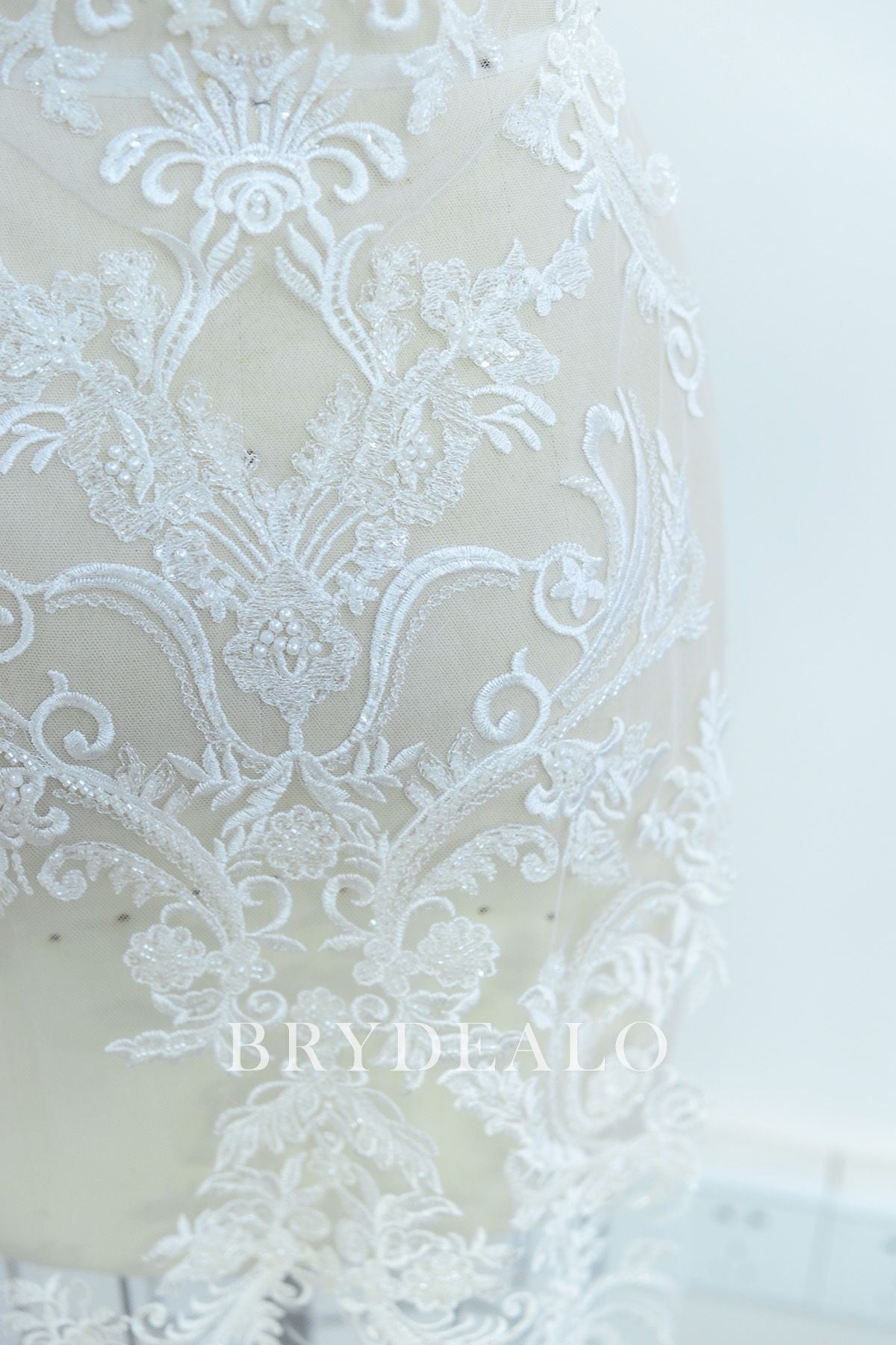 Shimmery Symmetrical Beaded Flower Lace Fabric for Sale