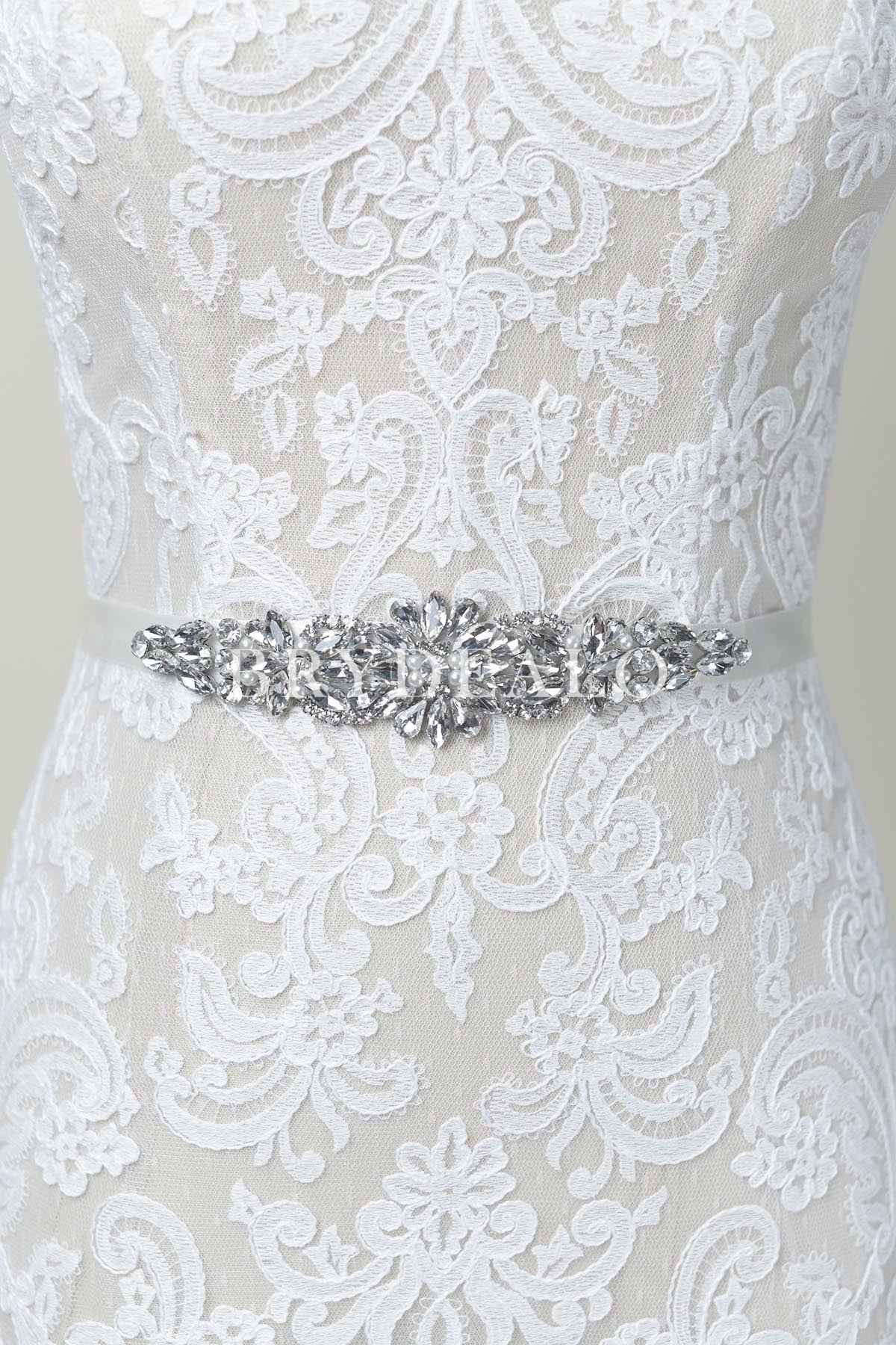Graduated Rhinestone Satin Ribbon Bridal Sash Wedding Belt