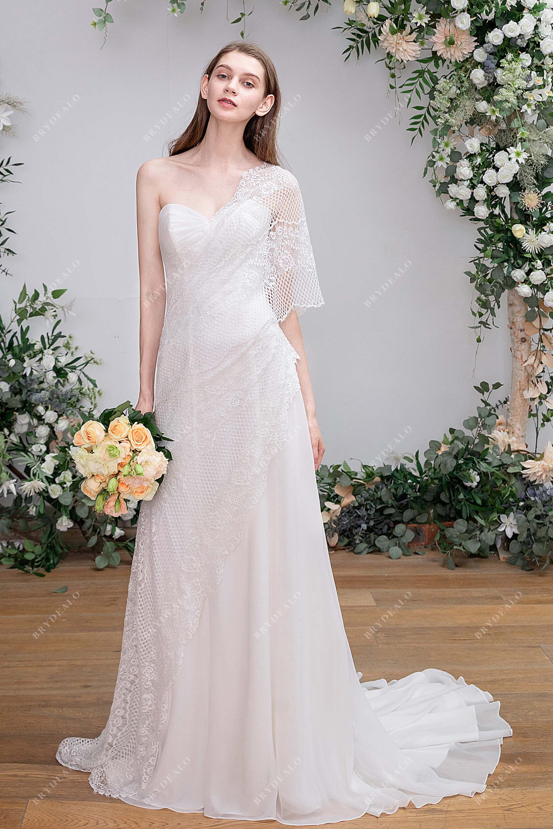 Grecian Lace Chiffon Asymmetric Summer A-line Wedding Dress Grecian Lace Chiffon Asymmetric Summer A-line Wedding Dress