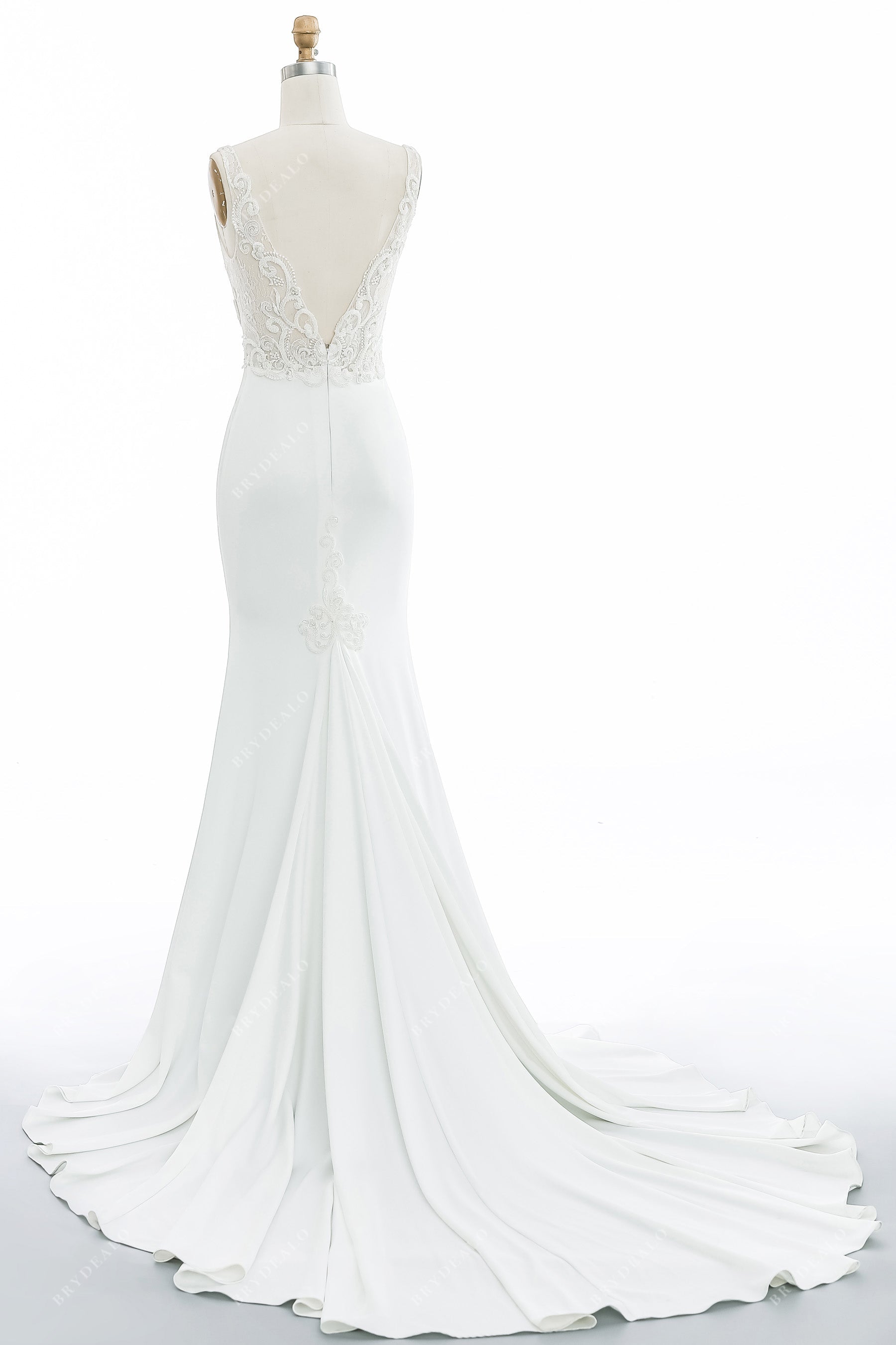 chapel train crepe mermaid elegant bridal gown