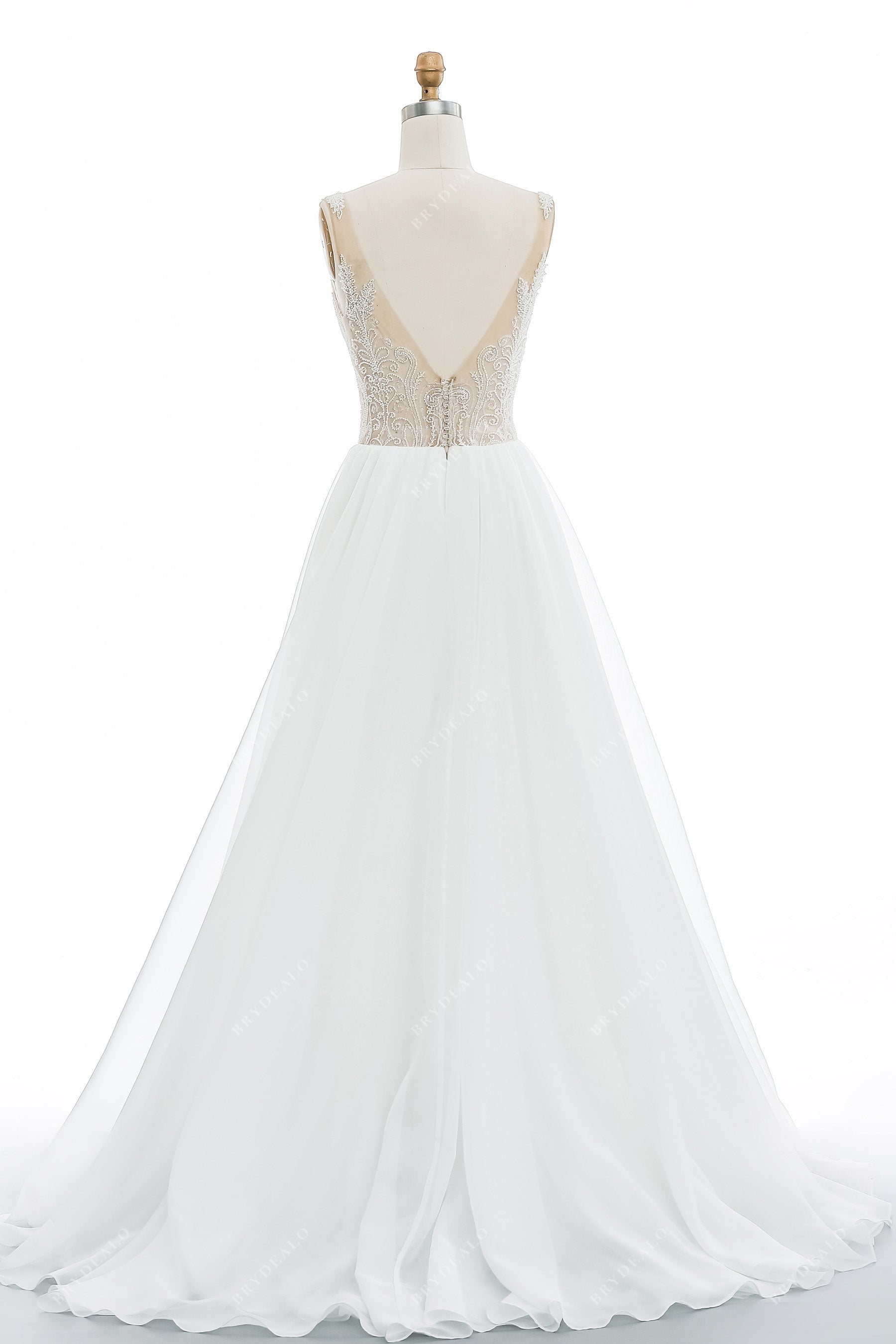 illusion V-back A-line chic wedding gown