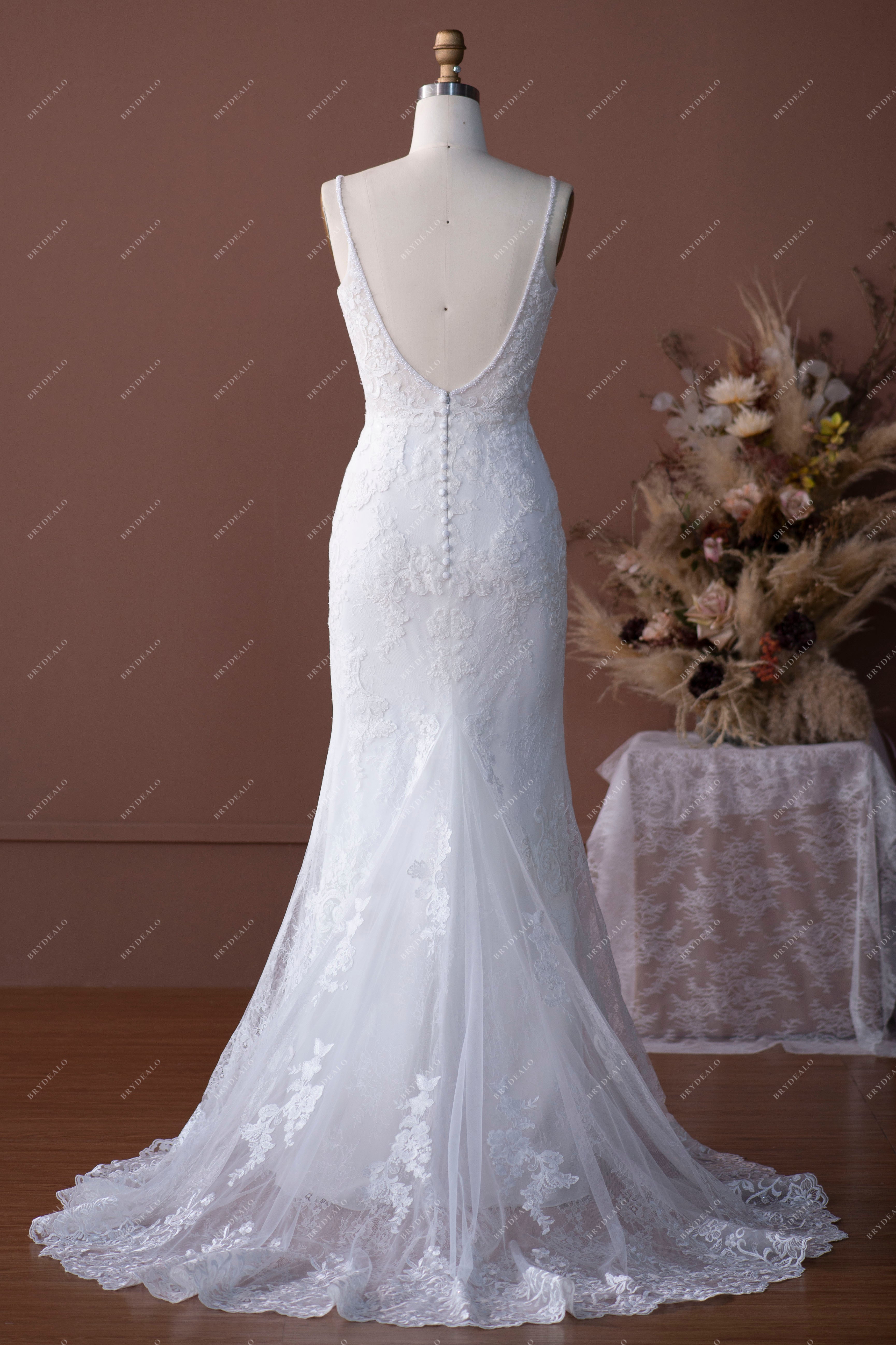 court train mermaid lace sleeveless destination bridal dress
