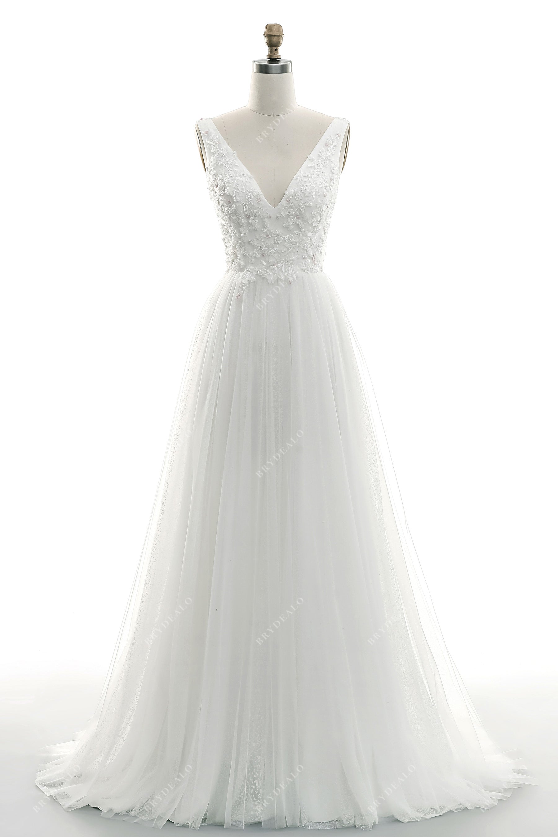 dream lace V-neck lace tulle destination wedding dress