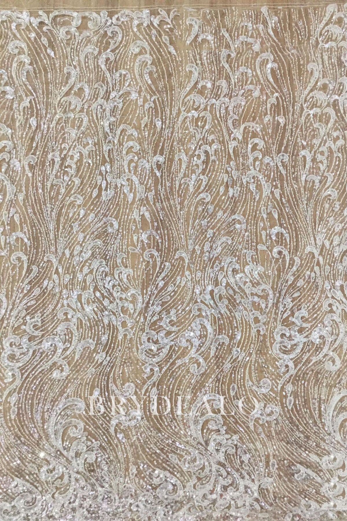 Sparkly Luxurious Beaded Wave Pattern Lace Fabric