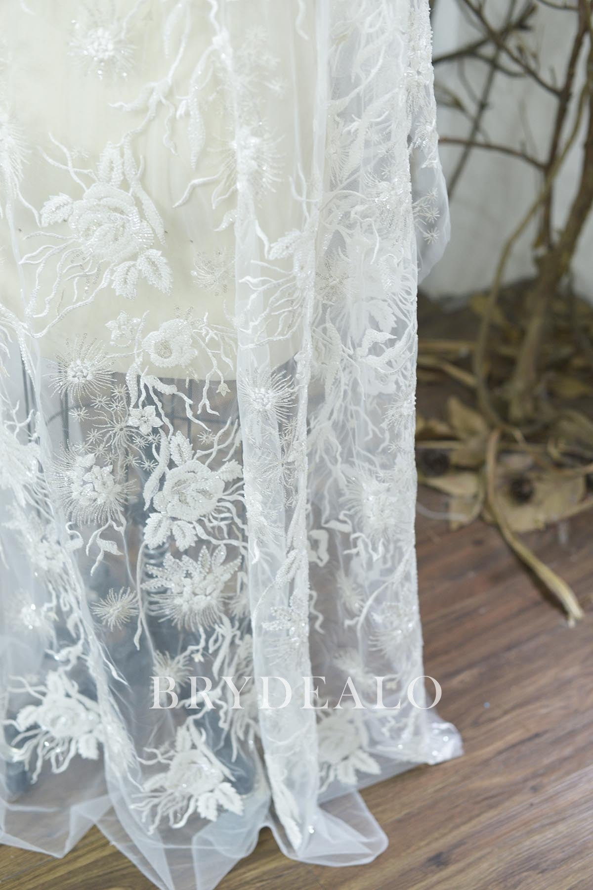 Stylish Luxurious Heavy Beaded Flower Bridal Lace