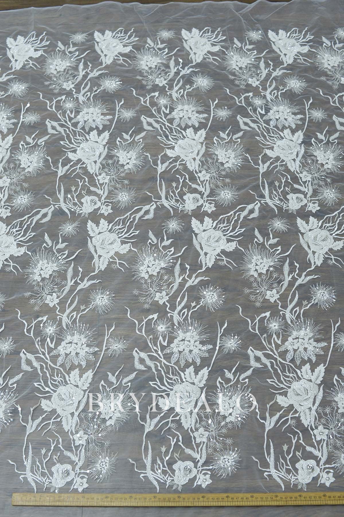 Luxurious Heavy Beaded Flower Bridal Lace Fabric for Sale