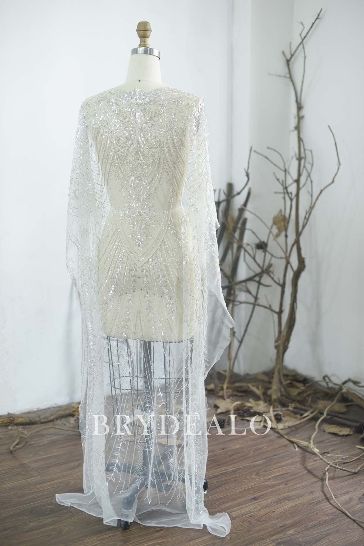 Luxurious Silver Geometry Beaded Lace Fabric for Sparkly Dresses Luxurious Silver Geometry Beaded Lace Fabric for Sparkly Dresses