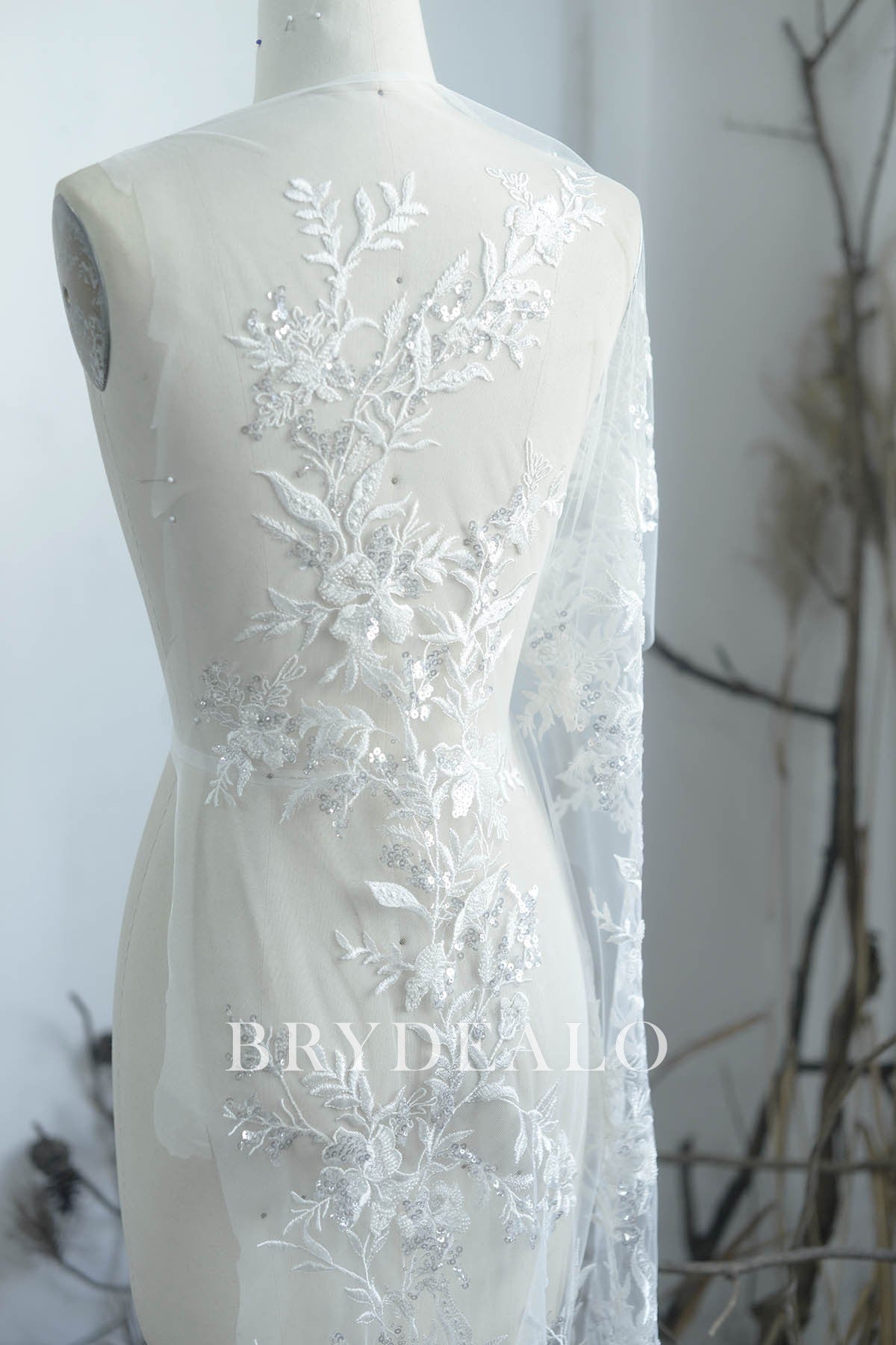 Luxury Beaded Flower Leaf Bridal Lace Fabric By the Yard Luxury Beaded Flower Leaf Bridal Lace Fabric By the Yard